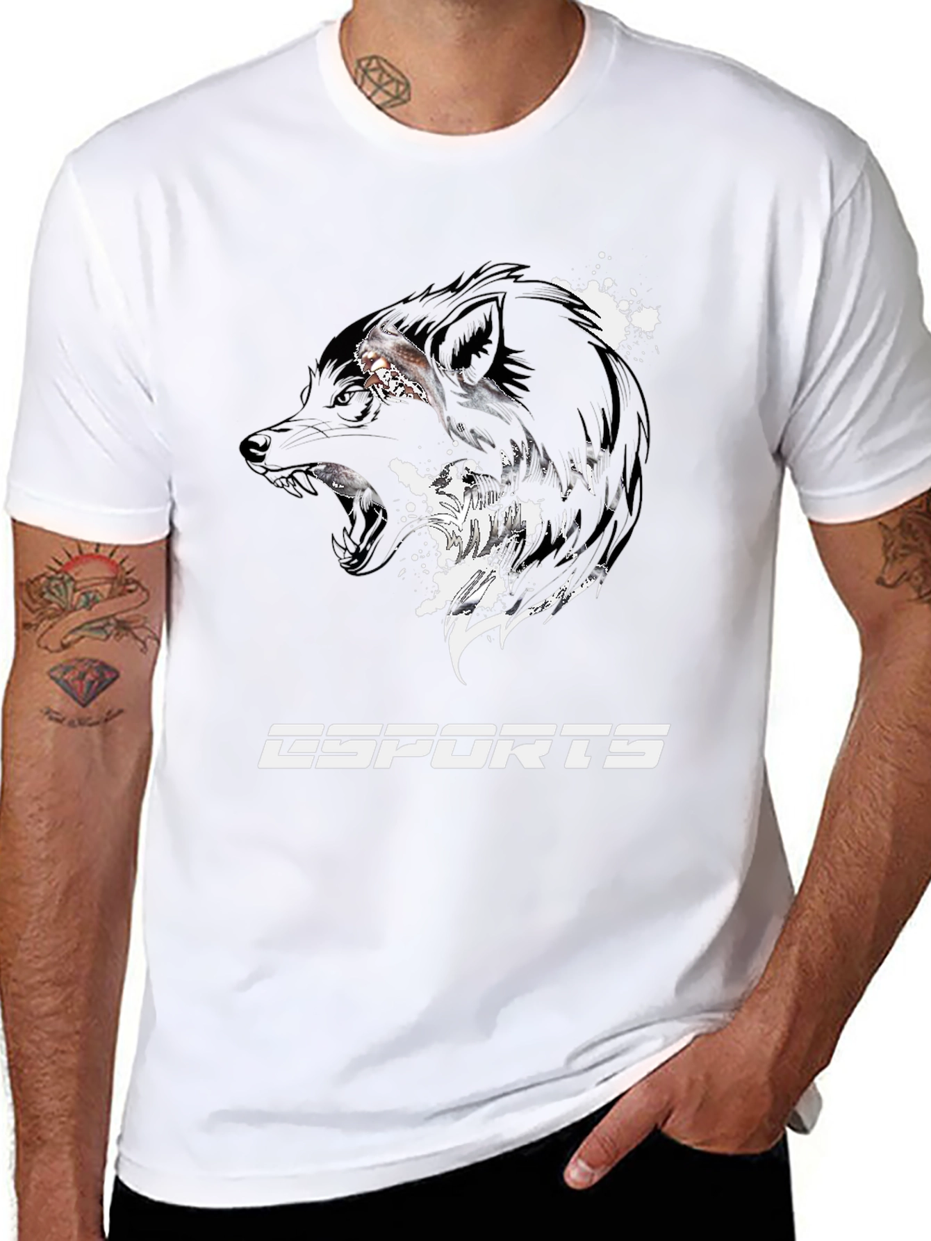 Esports Wolf Graphic Tee - Black Cotton T-Shirt