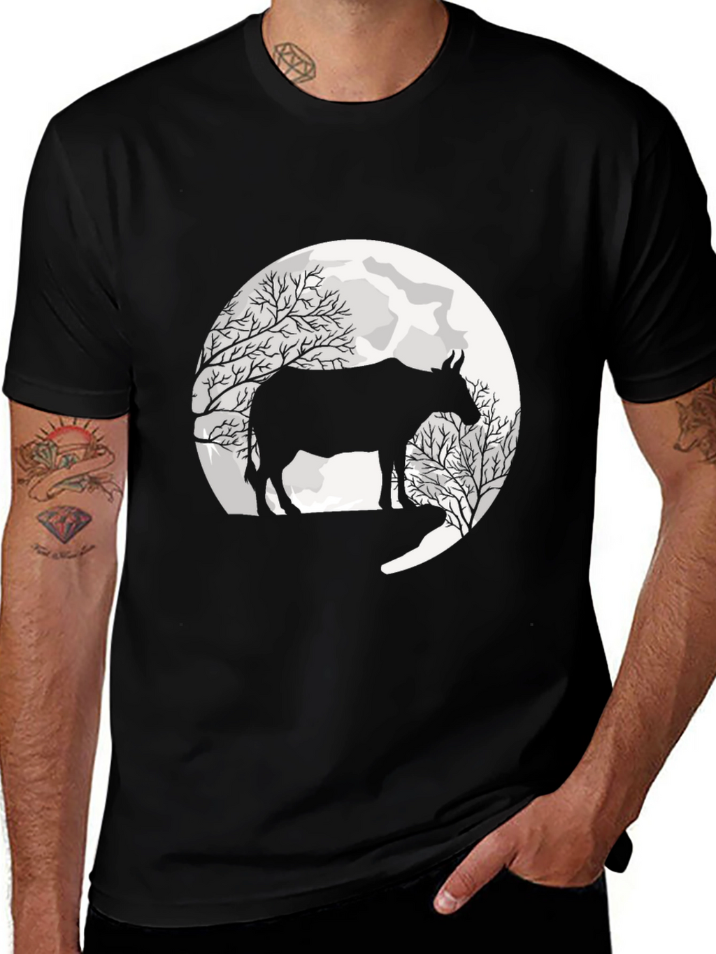 Cow Moon Graphic Black T-Shirt