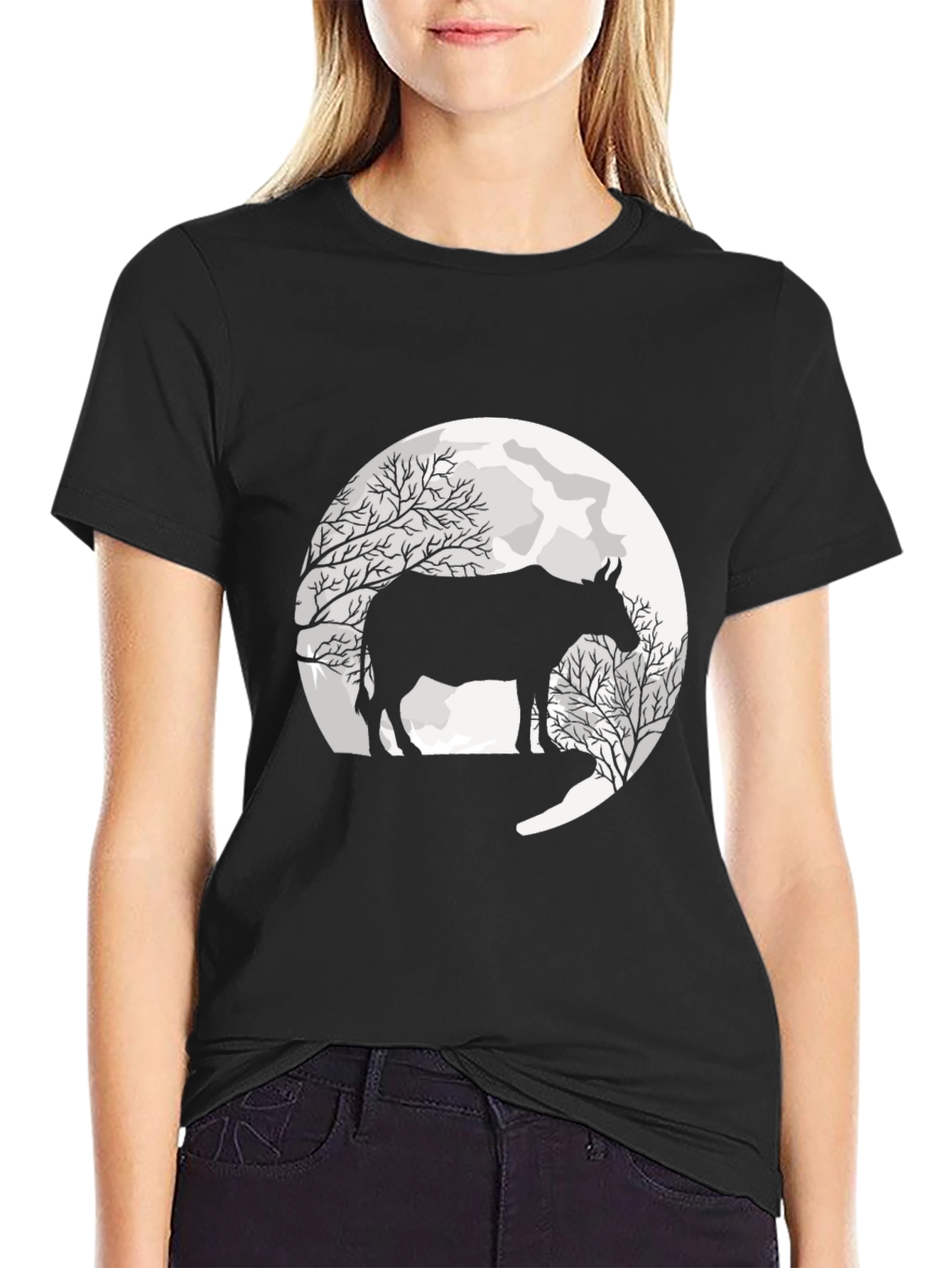 Cow Moon Graphic Black T-Shirt