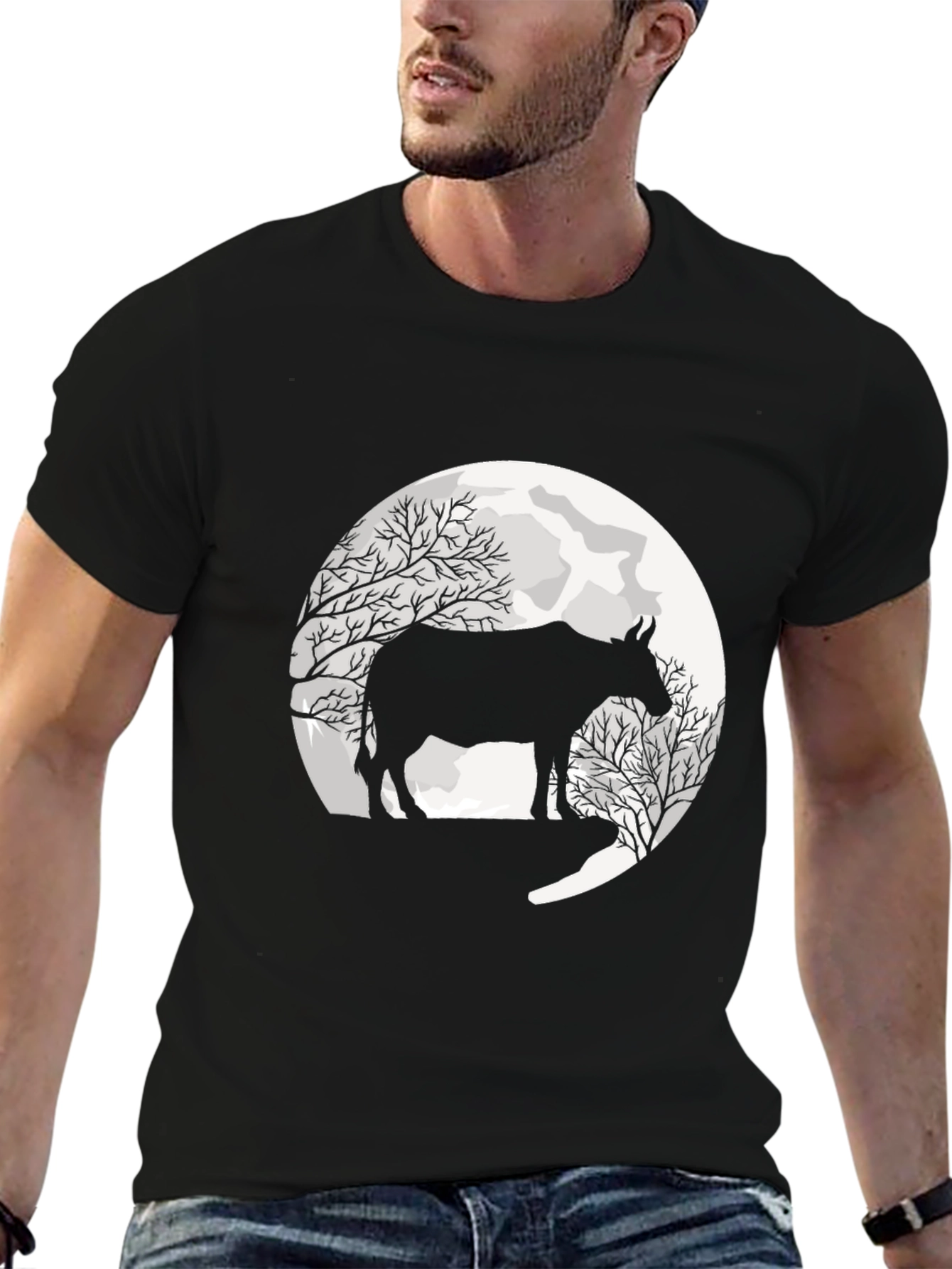 Cow Moon Graphic Black T-Shirt