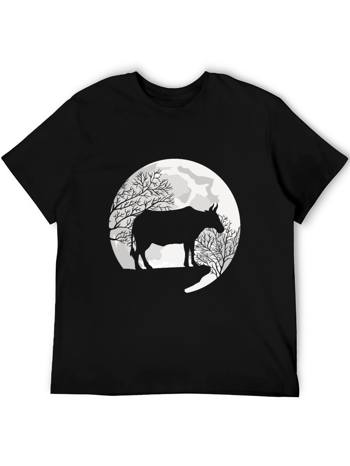 Cow Moon Graphic Black T-Shirt