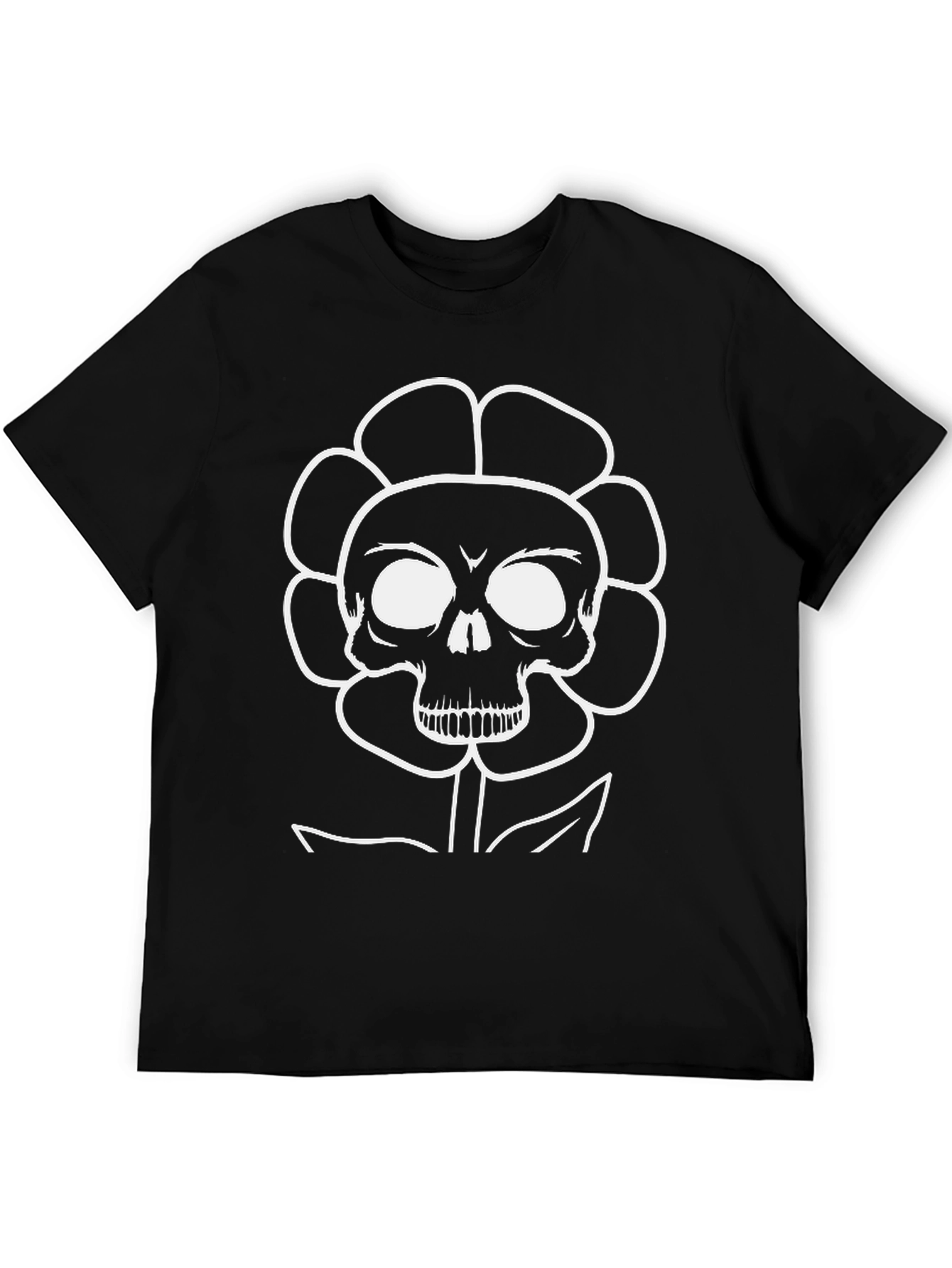 Skull Flower Graphic Black T-Shirt