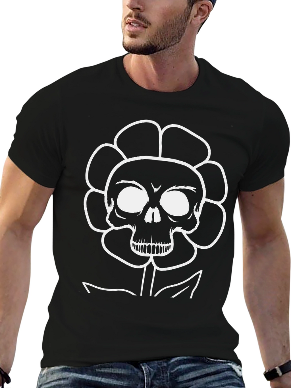 Skull Flower Graphic Black T-Shirt