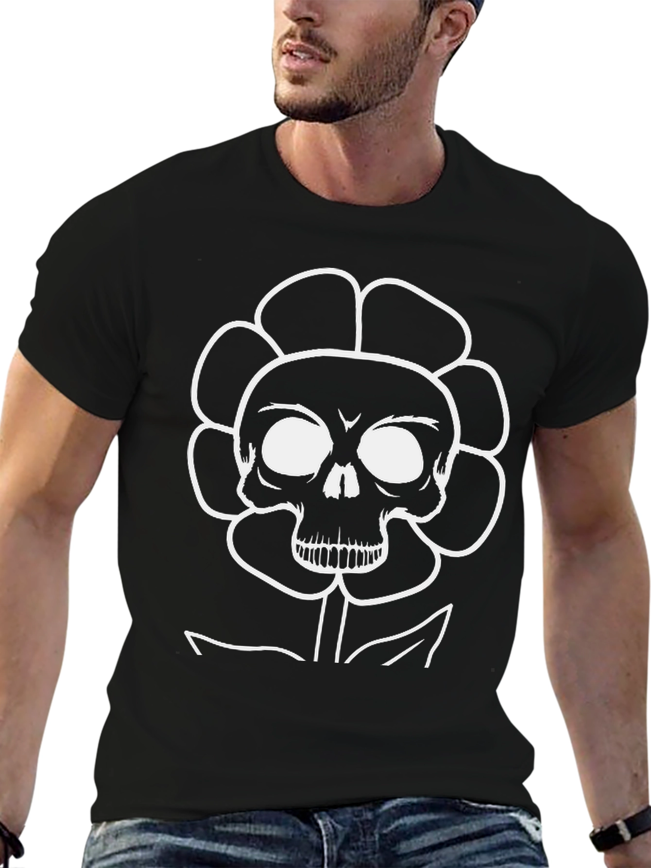 Skull Flower Graphic Black T-Shirt