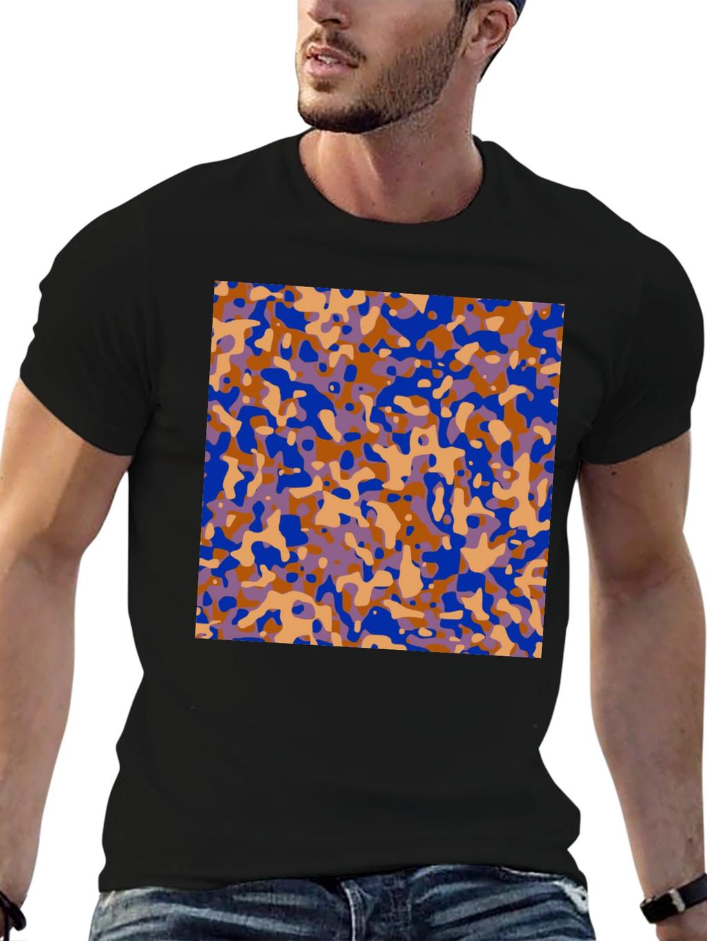 Abstract Camo Print Black T-Shirt