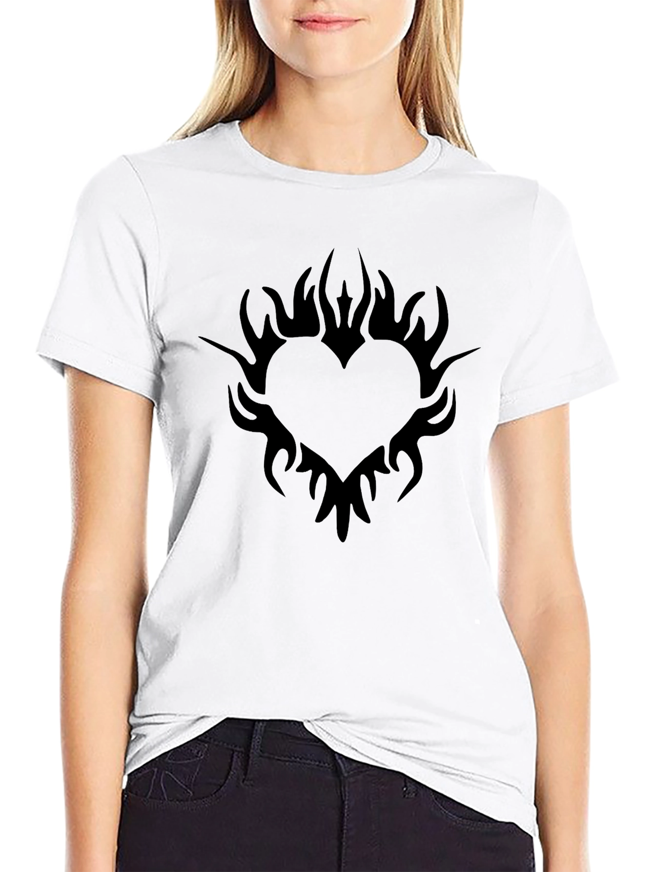 Black Heart Flames Graphic Tee - Casual Style