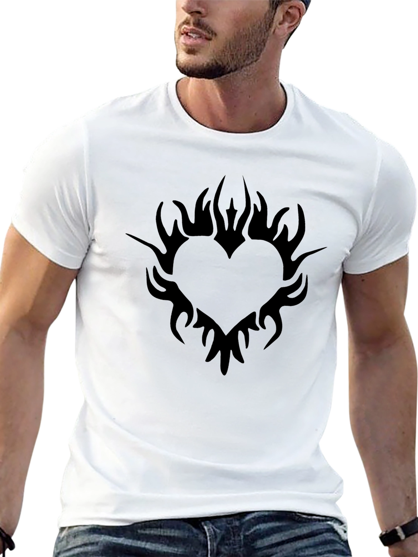 Black Heart Flames Graphic Tee - Casual Style