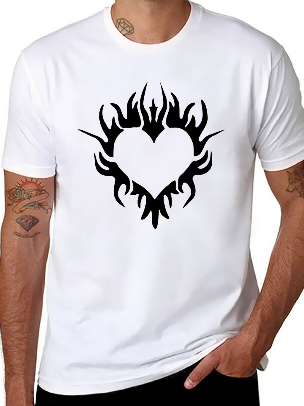Black Heart Flames Graphic Tee - Casual Style