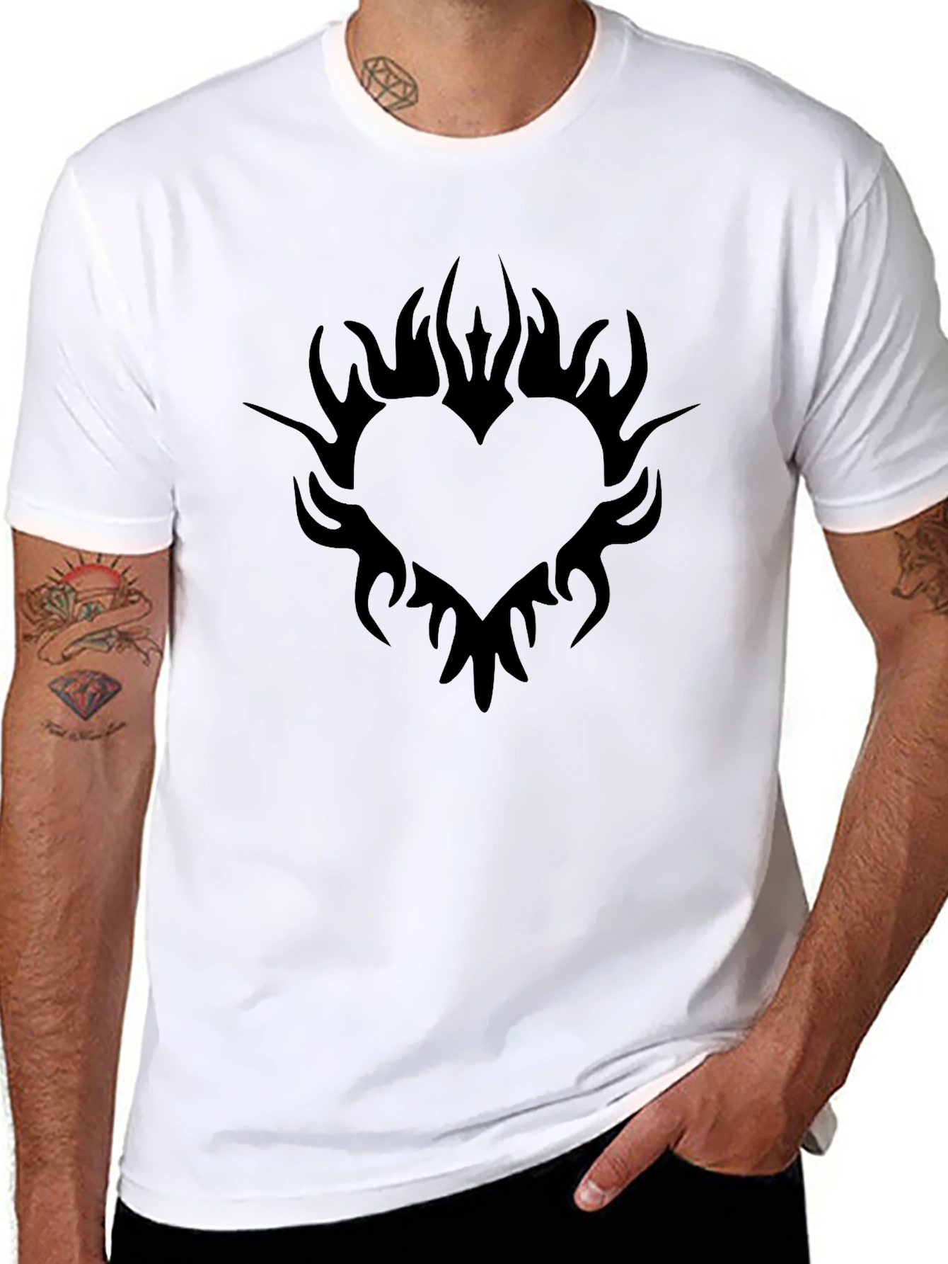 Black Heart Flames Graphic Tee - Casual Style