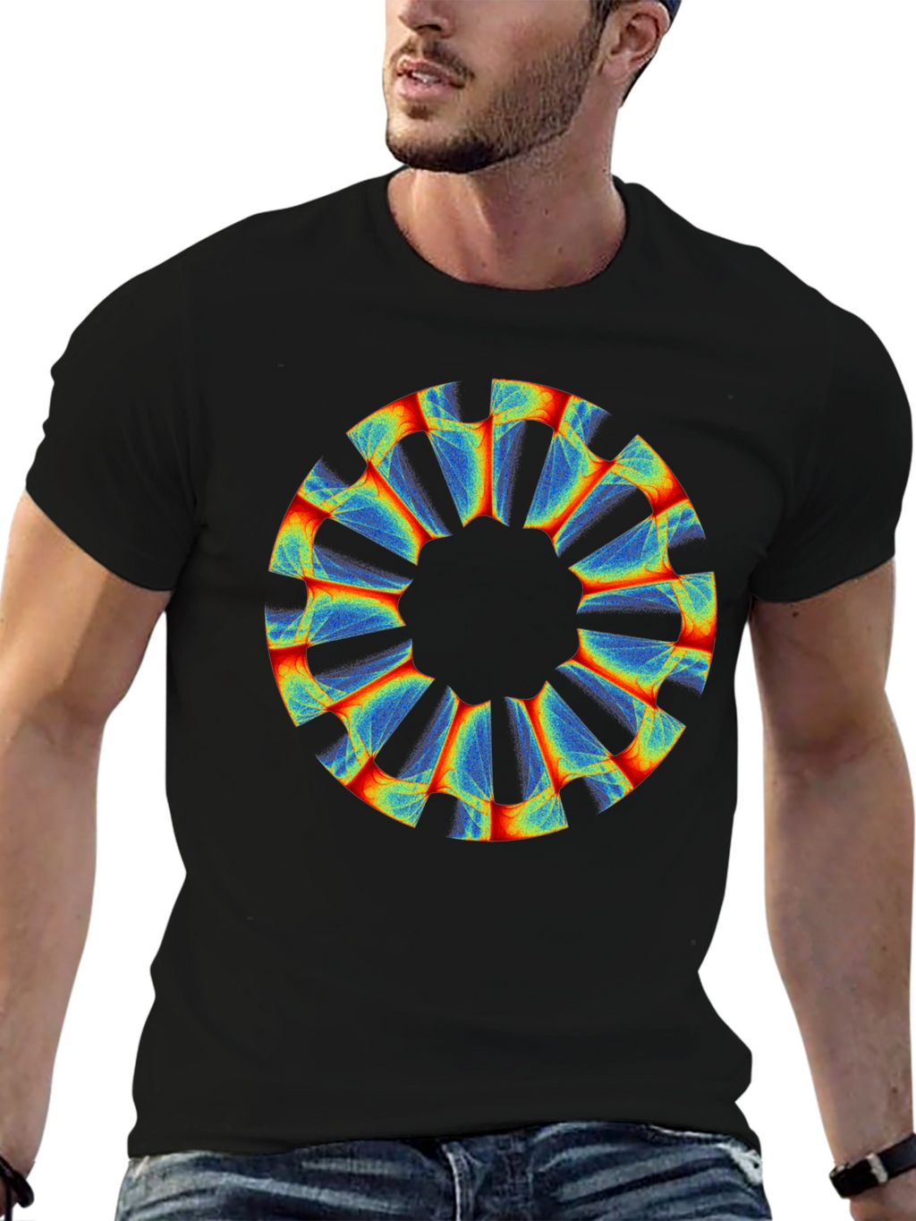 Abstract Circular Graphic Black Tee