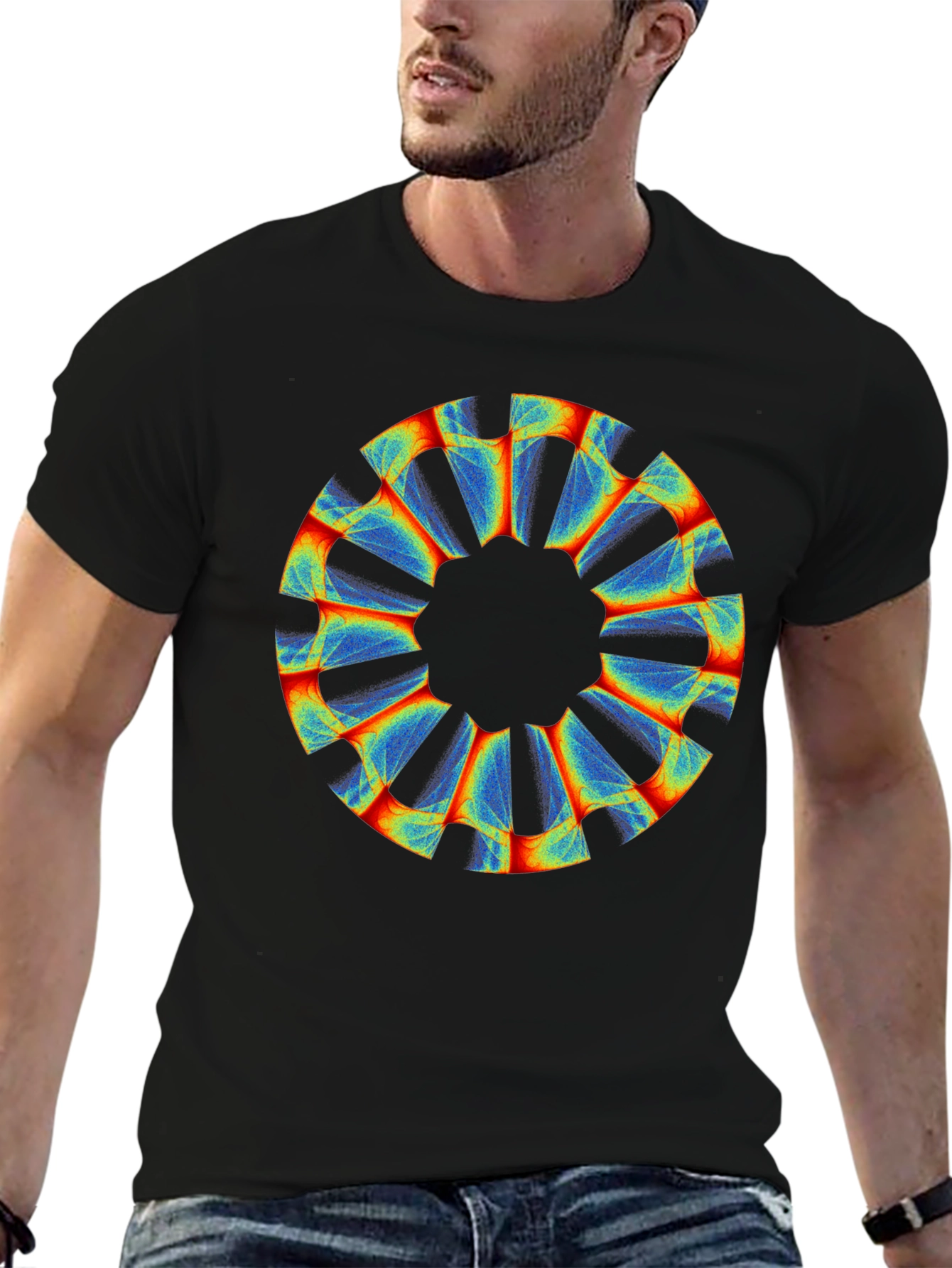Abstract Circular Graphic Black Tee