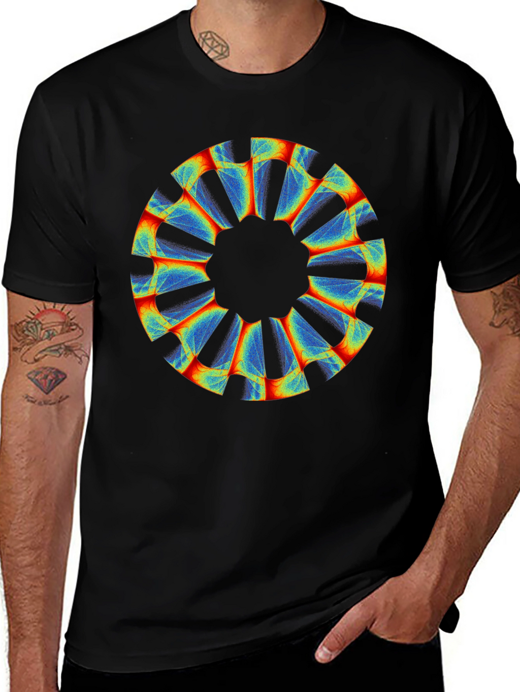 Abstract Circular Graphic Black Tee