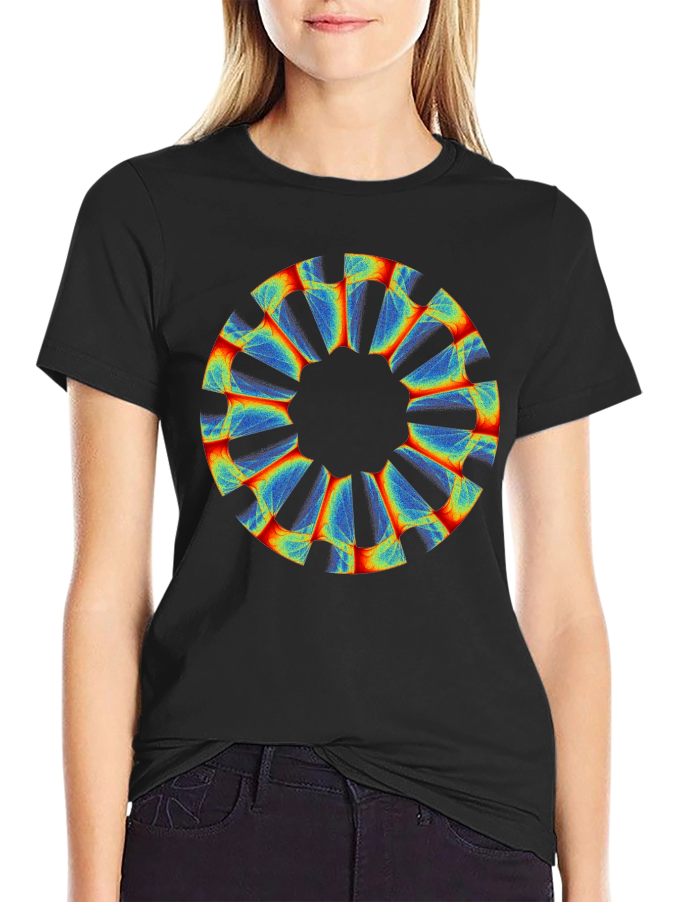 Abstract Circular Graphic Black Tee