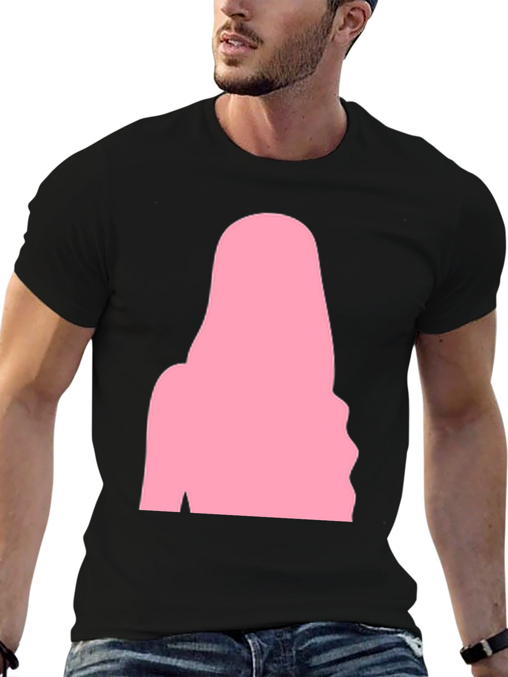 Black T-Shirt with Pink Silhouette