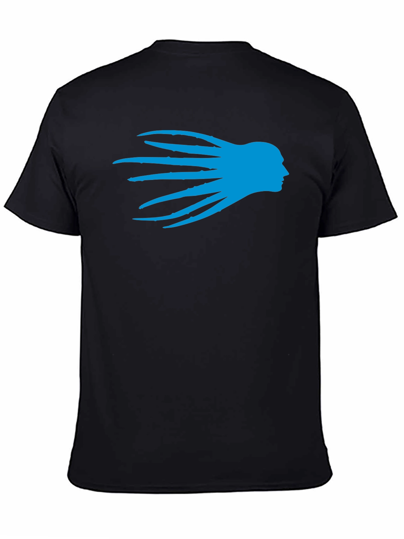 Black T-Shirt with Blue Head Silhouette Graphic