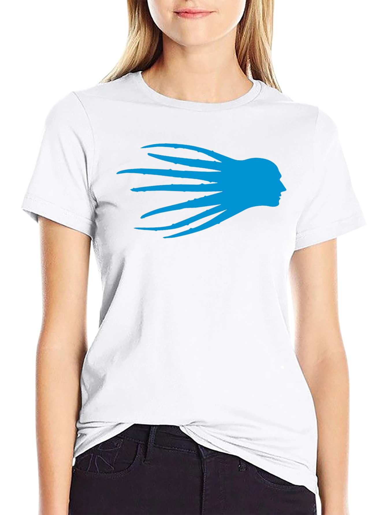 Black T-Shirt with Blue Head Silhouette Graphic
