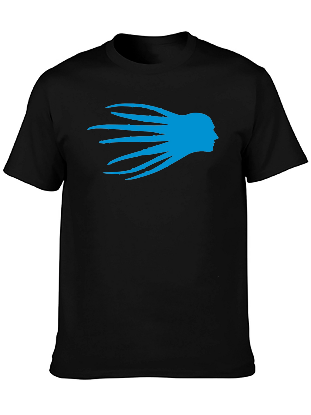 Black T-Shirt with Blue Head Silhouette Graphic