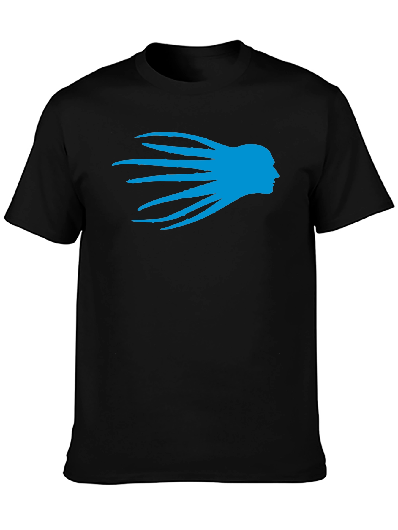 Black T-Shirt with Blue Head Silhouette Graphic