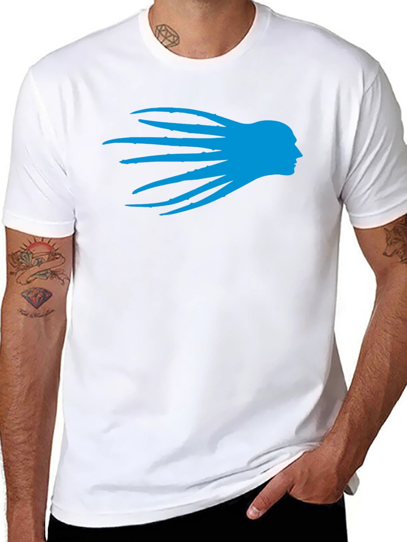 Black T-Shirt with Blue Head Silhouette Graphic
