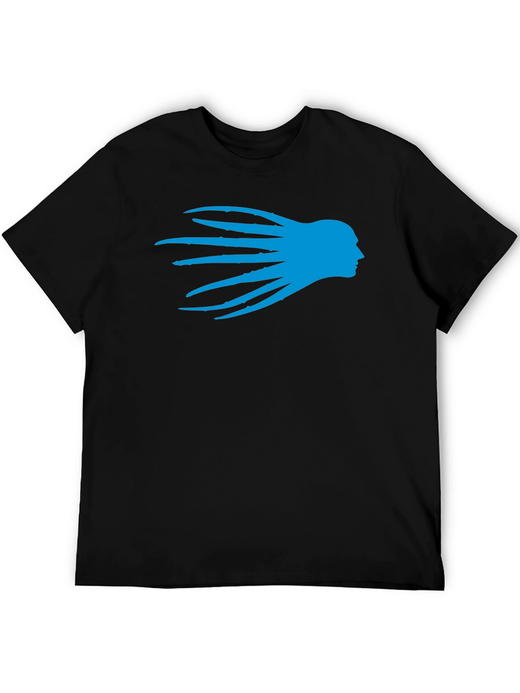 Black T-Shirt with Blue Head Silhouette Graphic