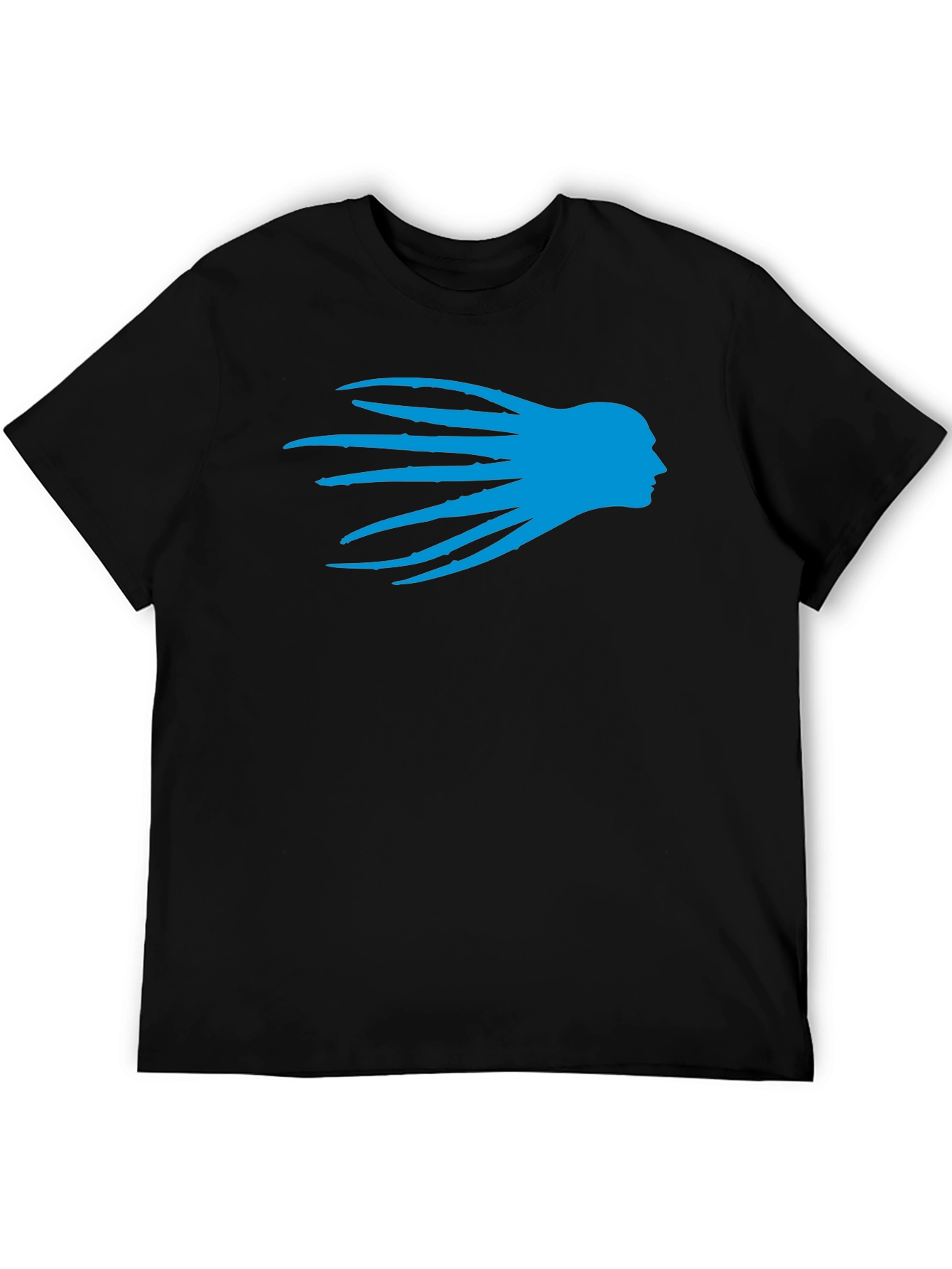 Black T-Shirt with Blue Head Silhouette Graphic