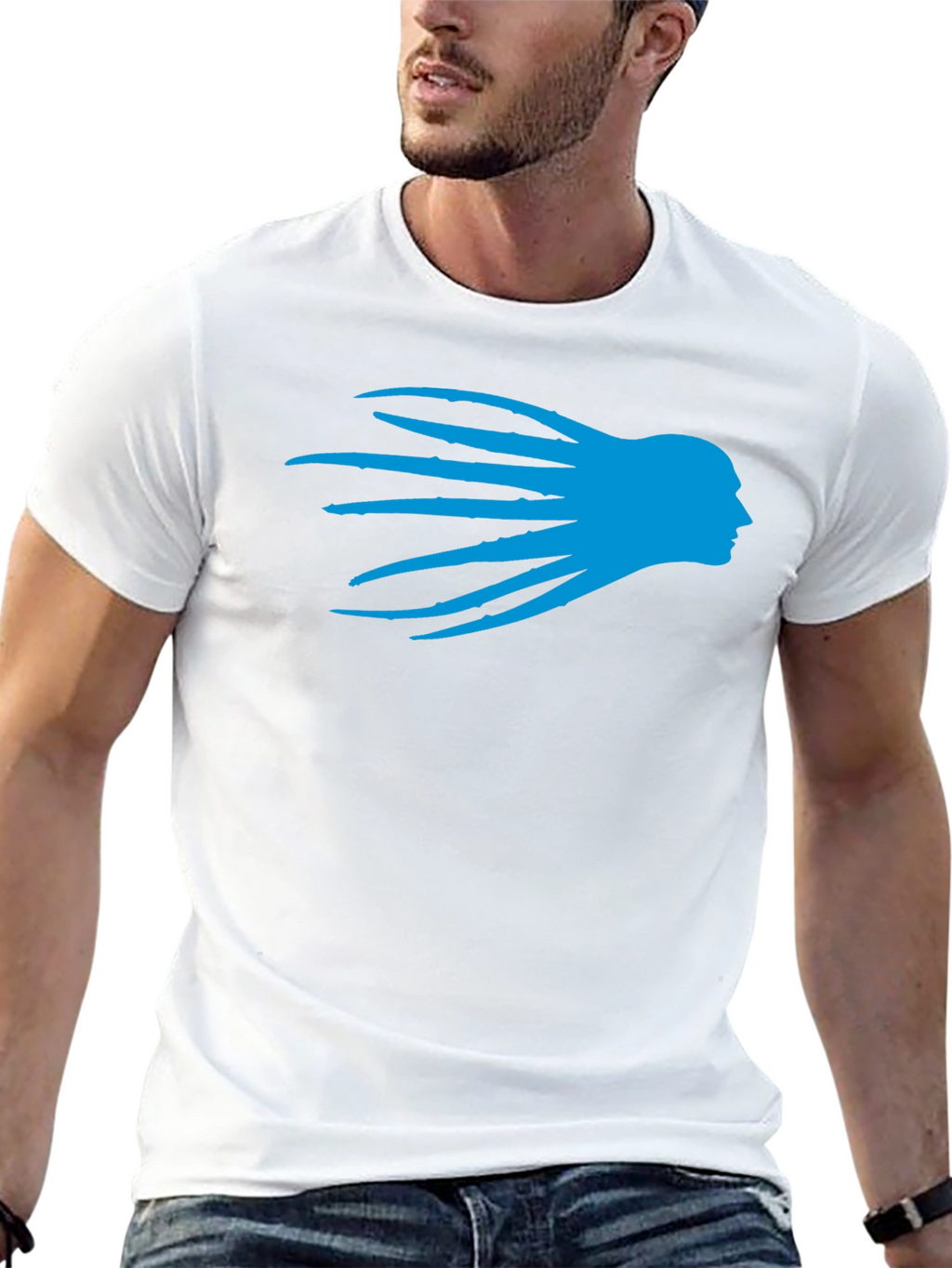 Black T-Shirt with Blue Head Silhouette Graphic