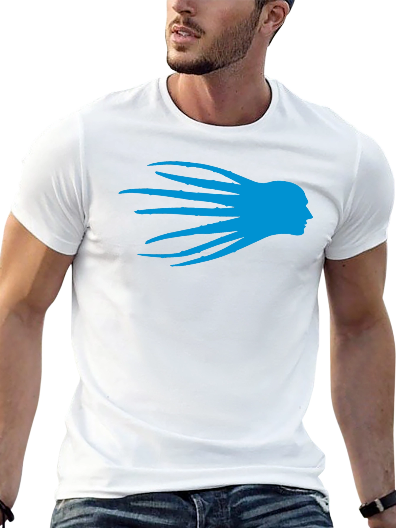 Black T-Shirt with Blue Head Silhouette Graphic