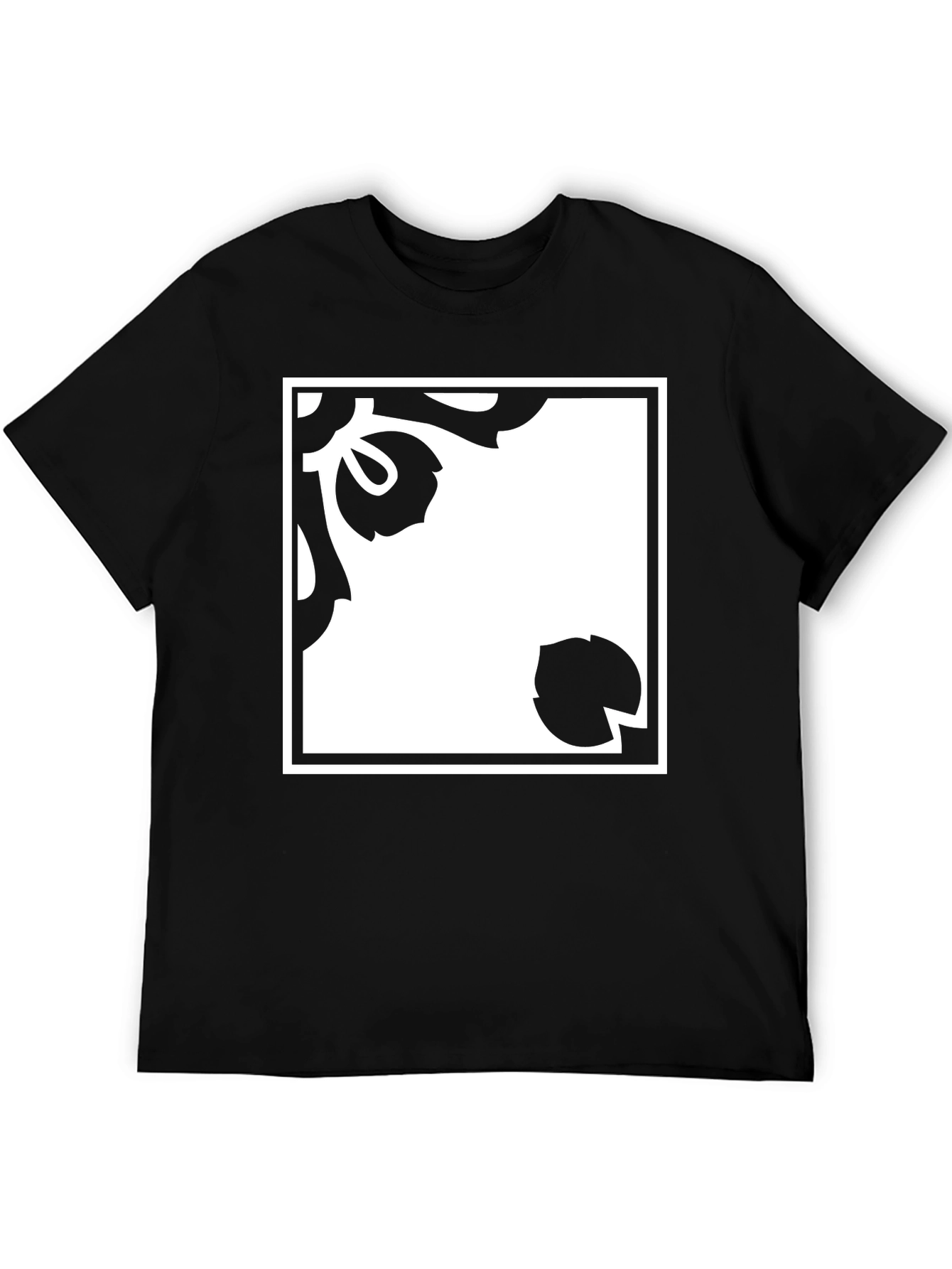 Black T-Shirt with Floral Pattern Design