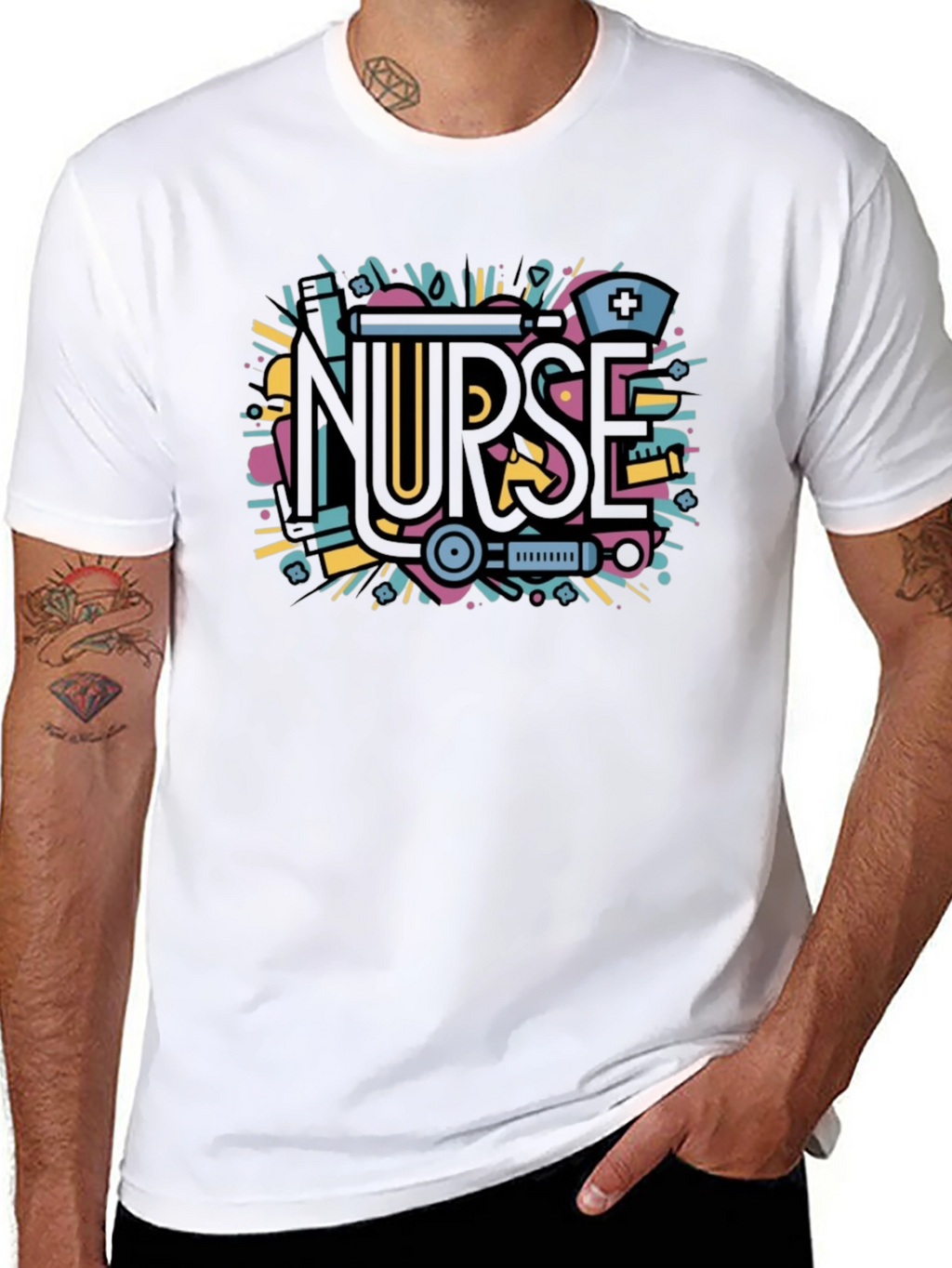 Nurse Graphic Tee - Black Cotton Blend Shirt