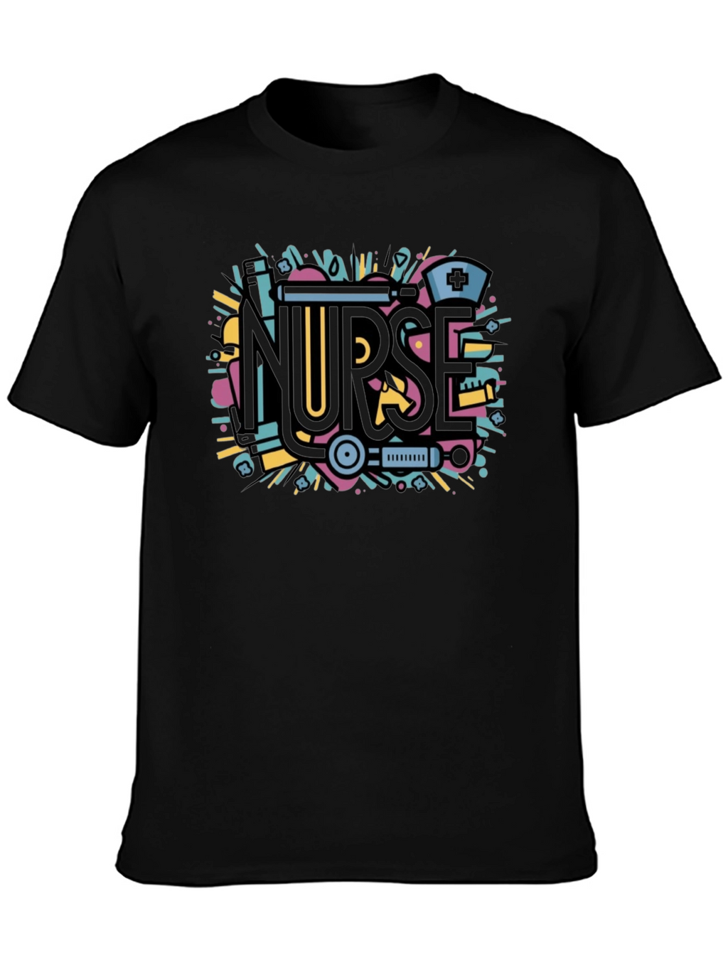 Nurse Graphic Tee - Black Cotton Blend Shirt
