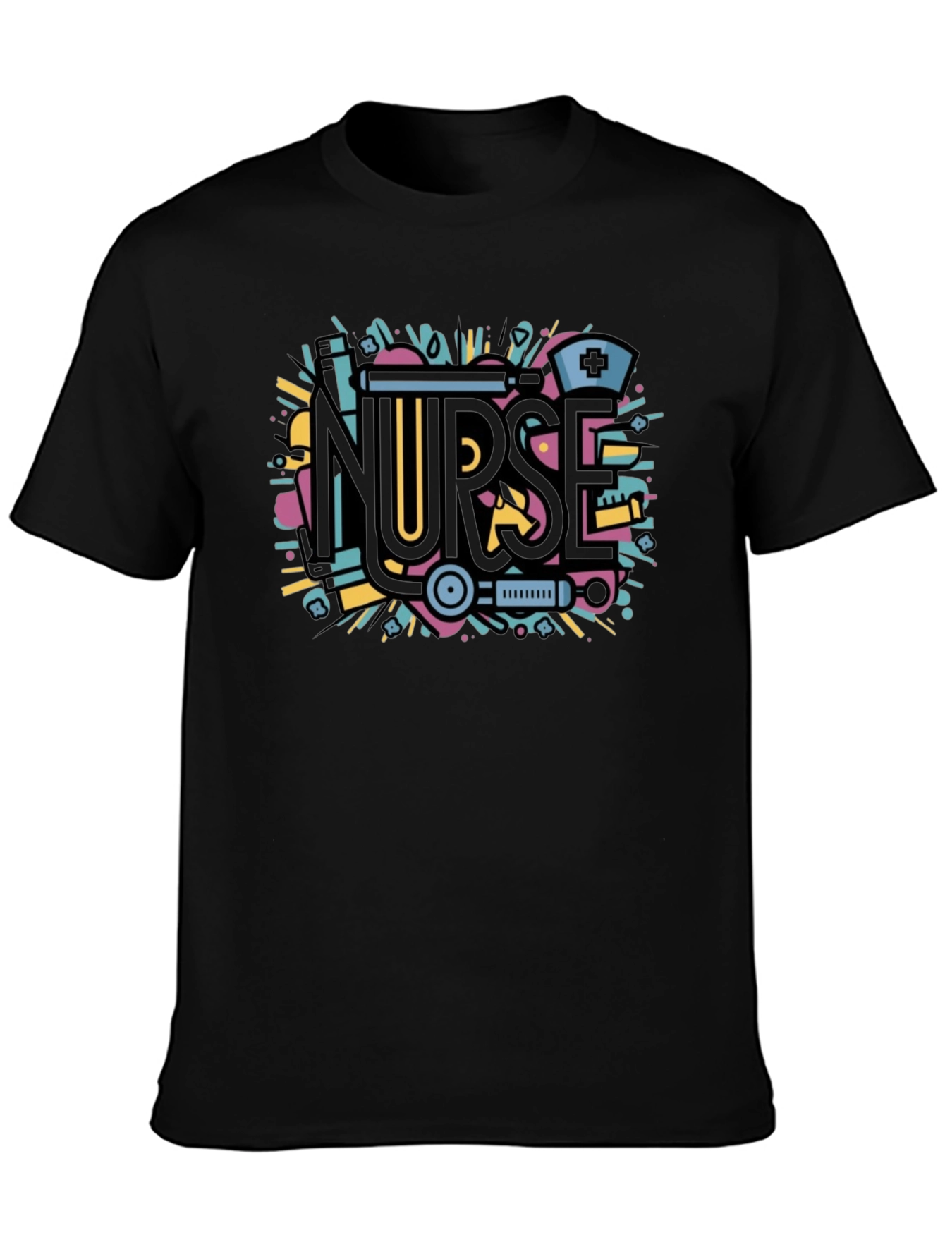 Nurse Graphic Tee - Black Cotton Blend Shirt