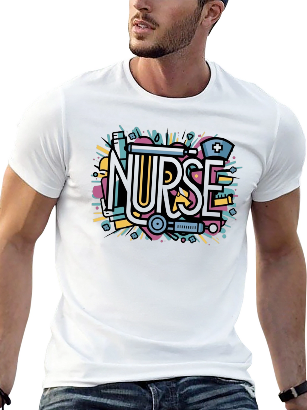 Nurse Graphic Tee - Black Cotton Blend Shirt