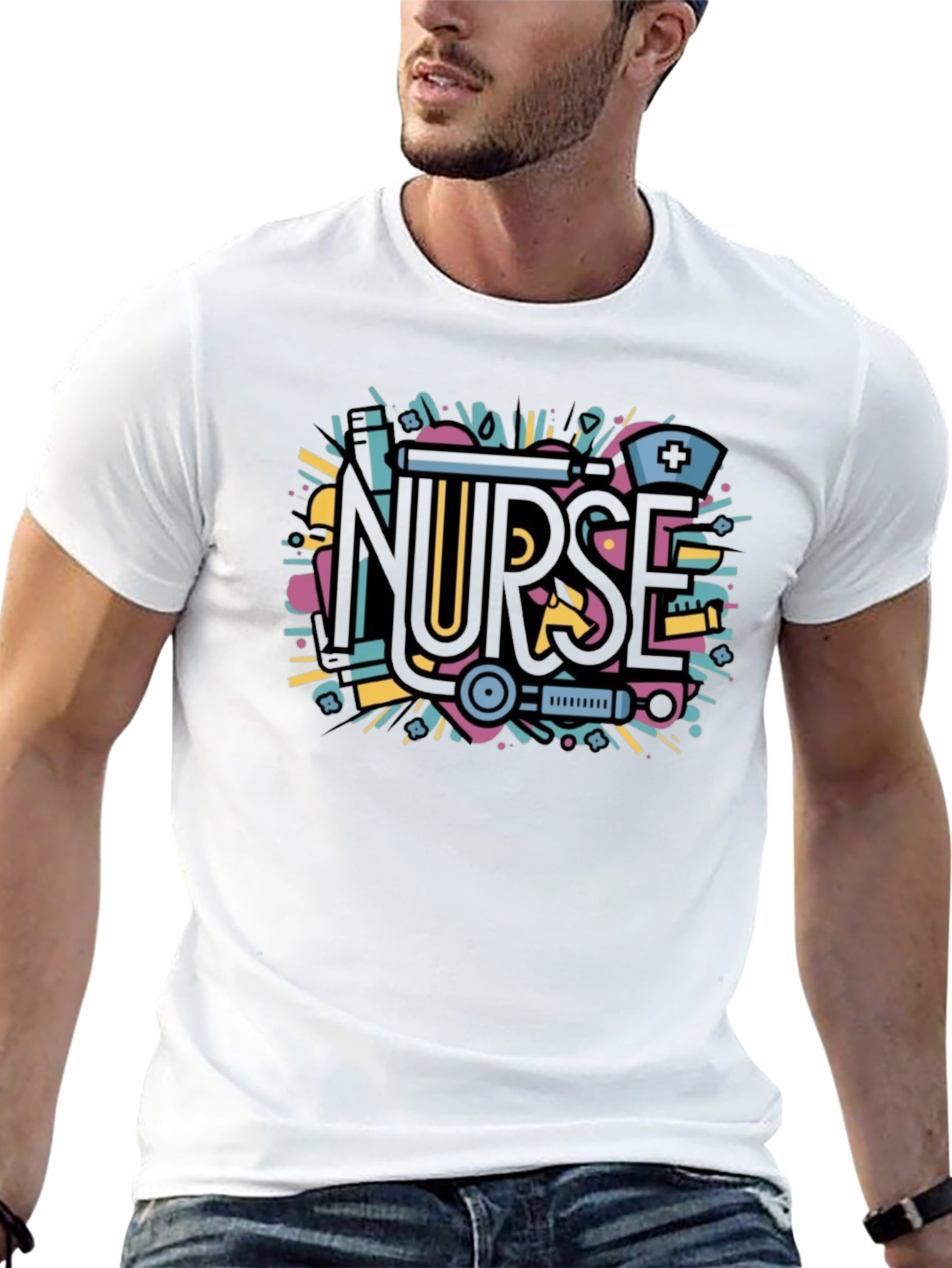Nurse Graphic Tee - Black Cotton Blend Shirt