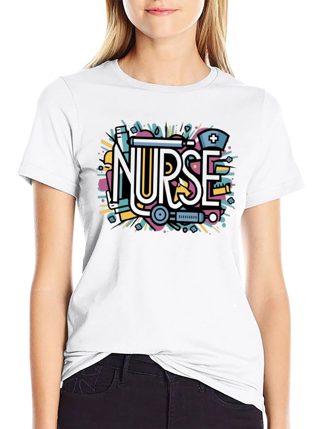 Nurse Graphic Tee - Black Cotton Blend Shirt