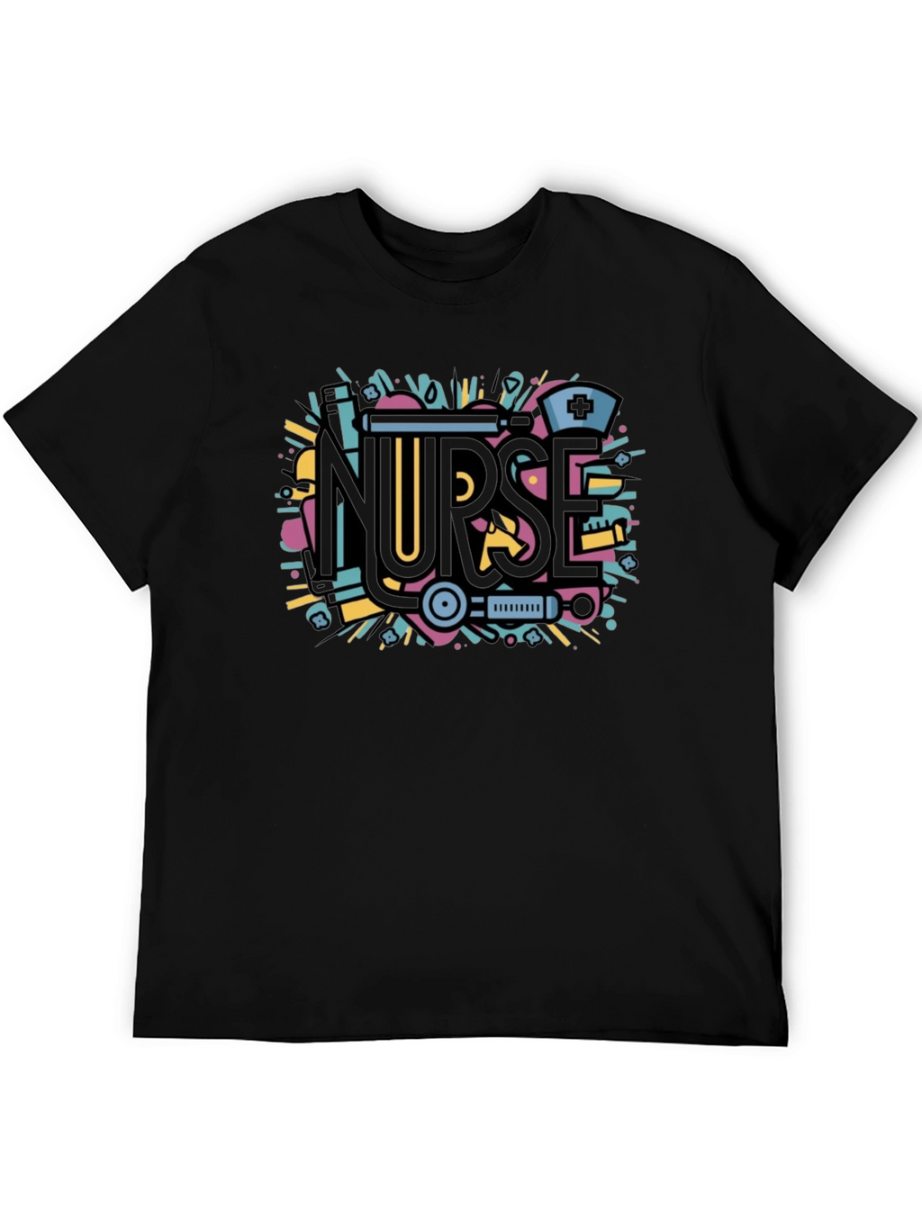 Nurse Graphic Tee - Black Cotton Blend Shirt