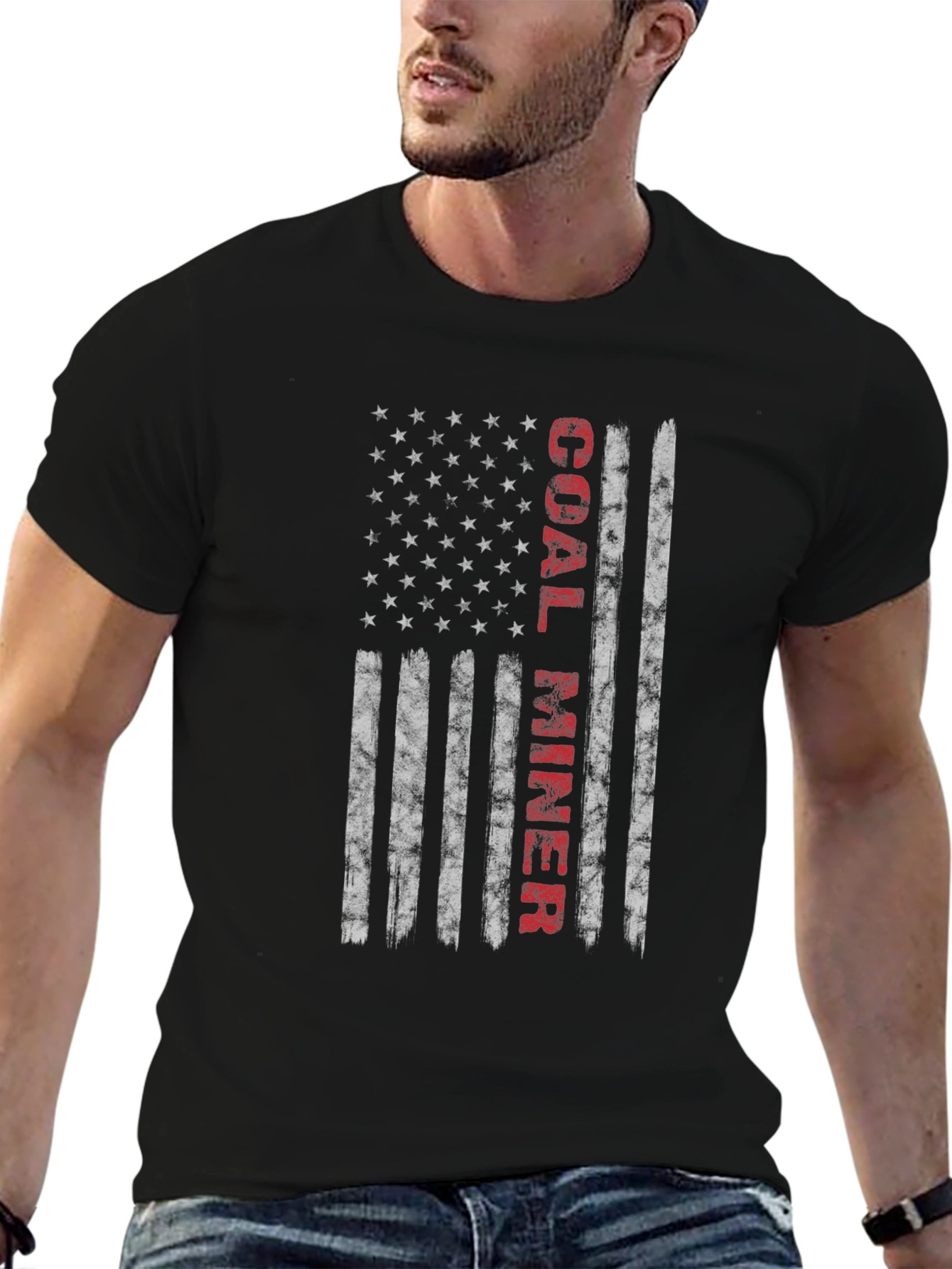 Coal Miner American Flag Graphic T-Shirt