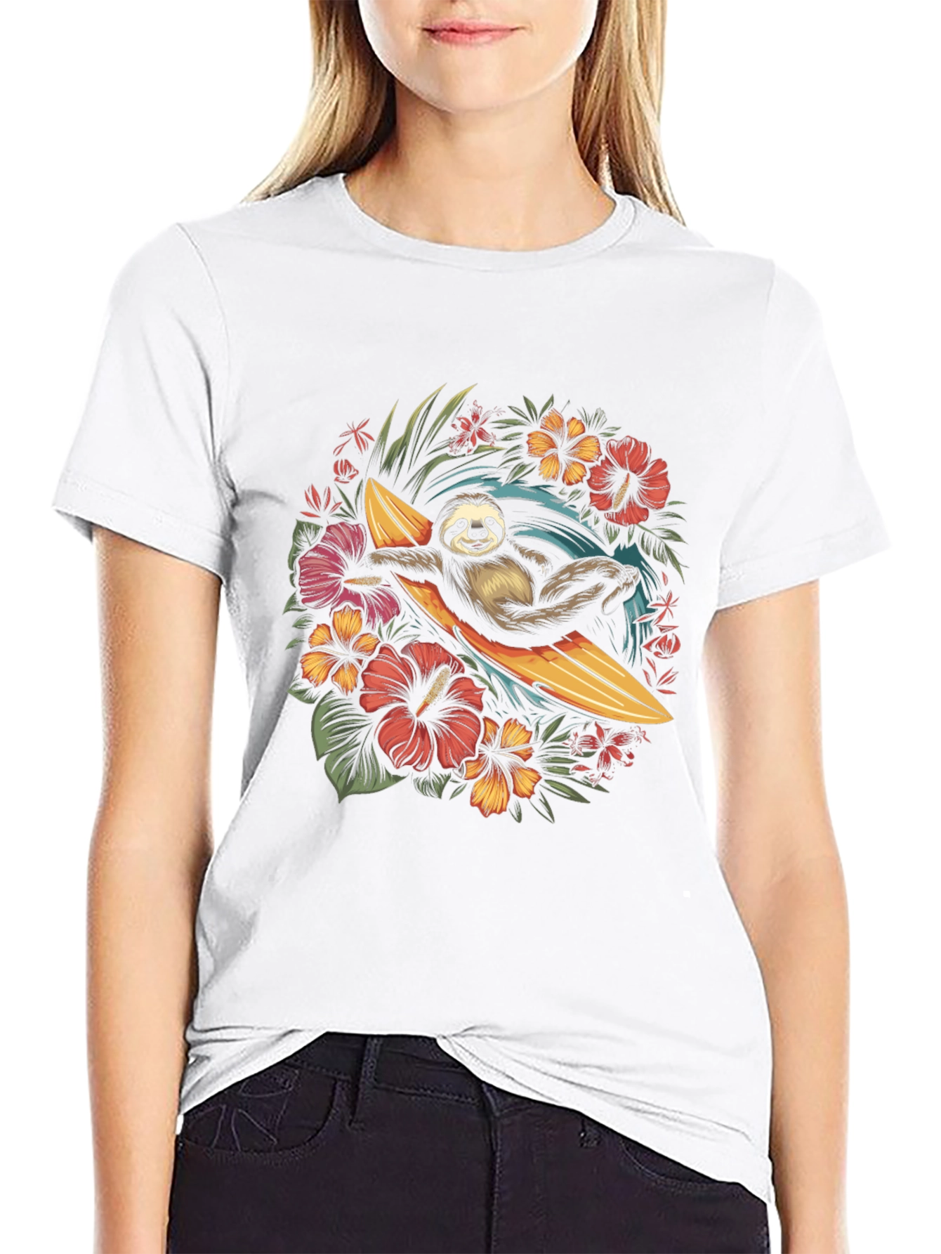 Surfing Sloth Graphic T-Shirt