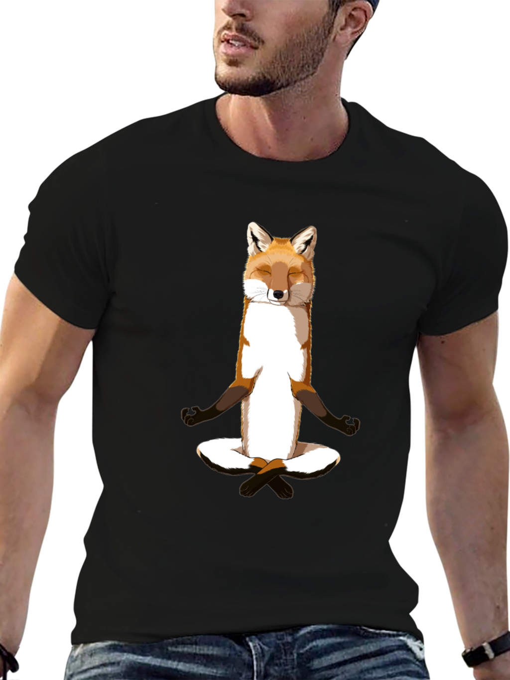 Zen Fox Meditation T-Shirt - Relaxed Style