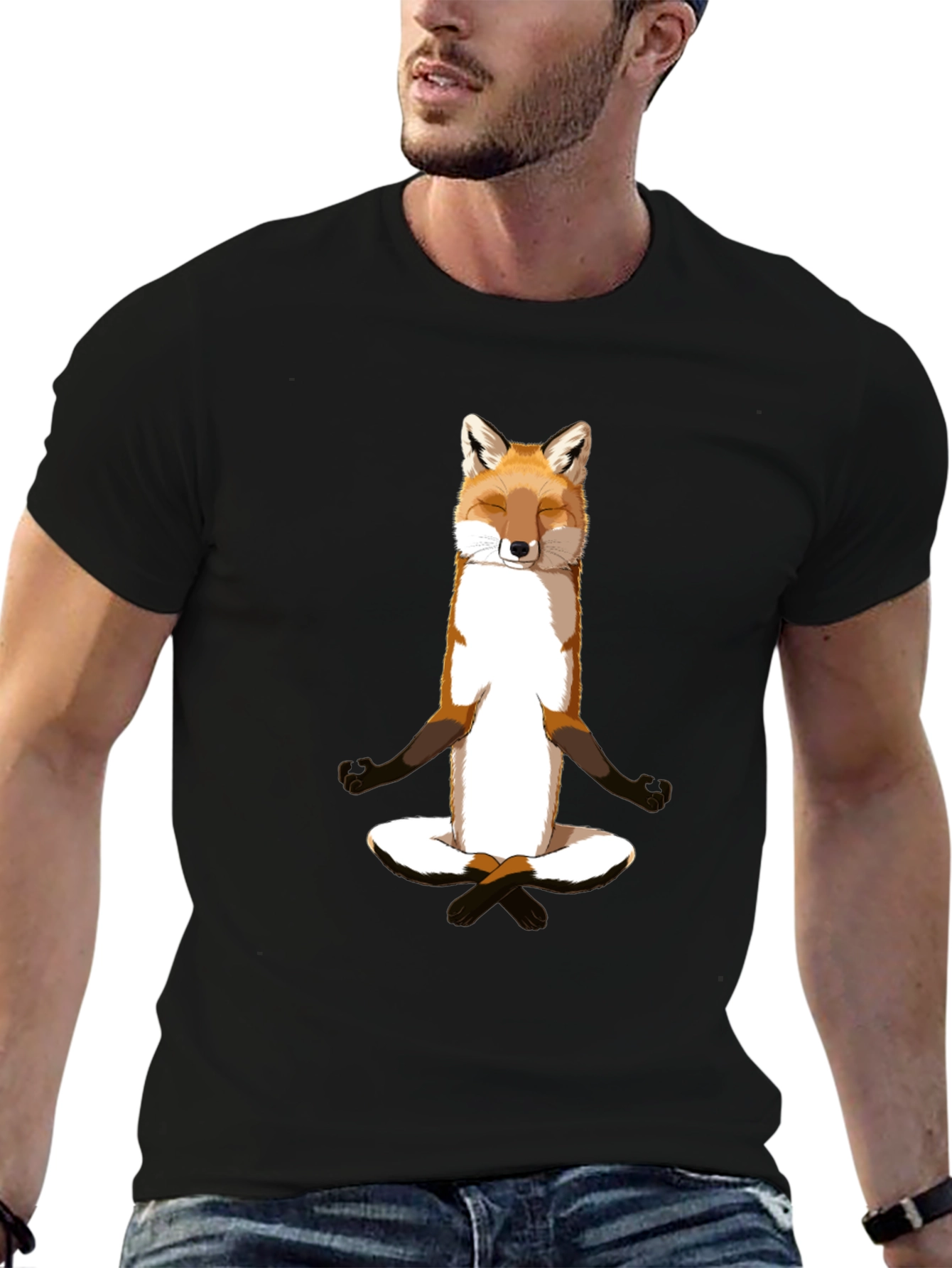 Zen Fox Meditation T-Shirt - Relaxed Style