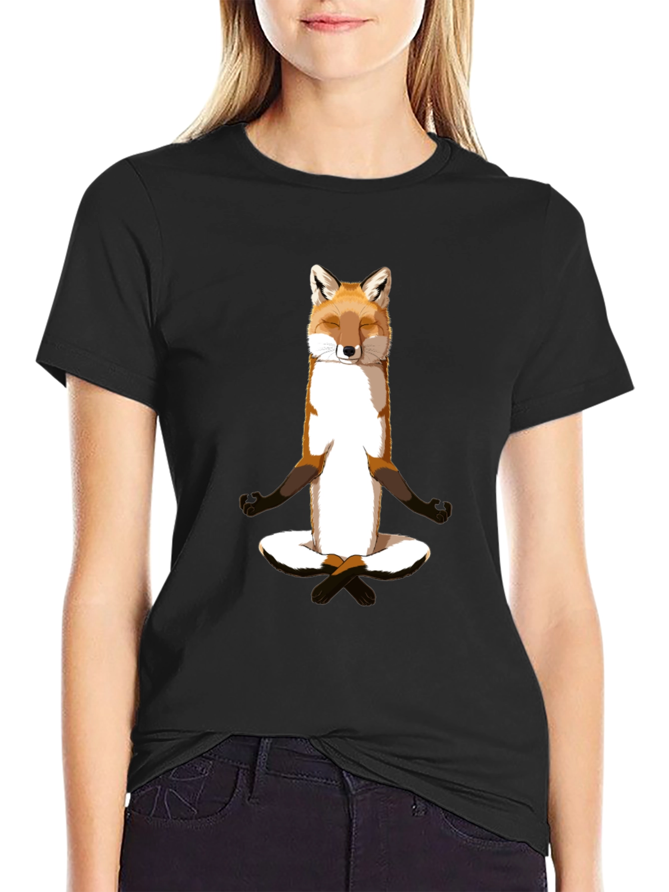 Zen Fox Meditation T-Shirt - Relaxed Style