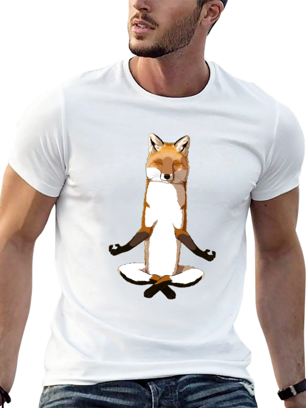 Zen Fox Meditation T-Shirt - Relaxed Style