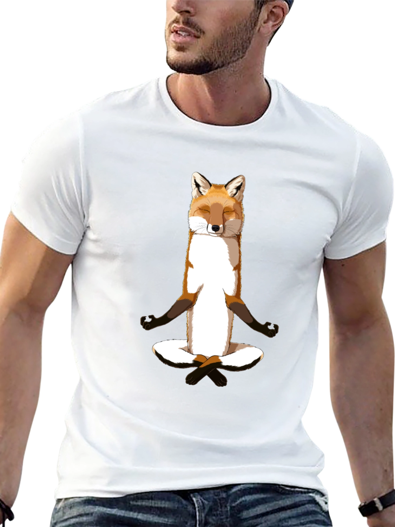 Zen Fox Meditation T-Shirt - Relaxed Style