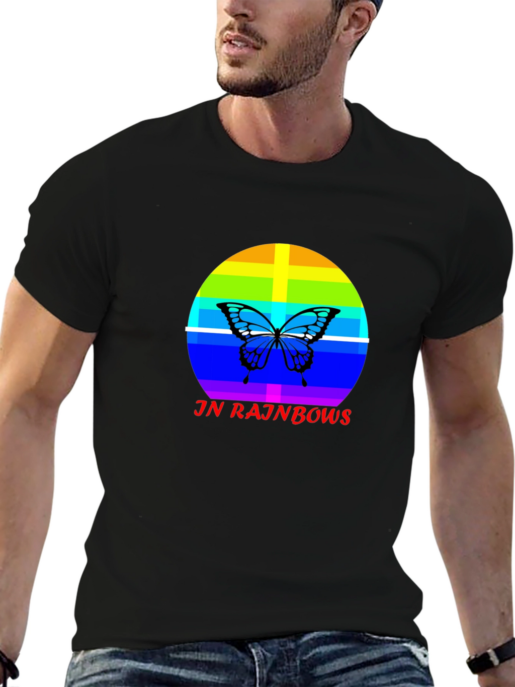 JN Rainbows Butterfly Black T-Shirt