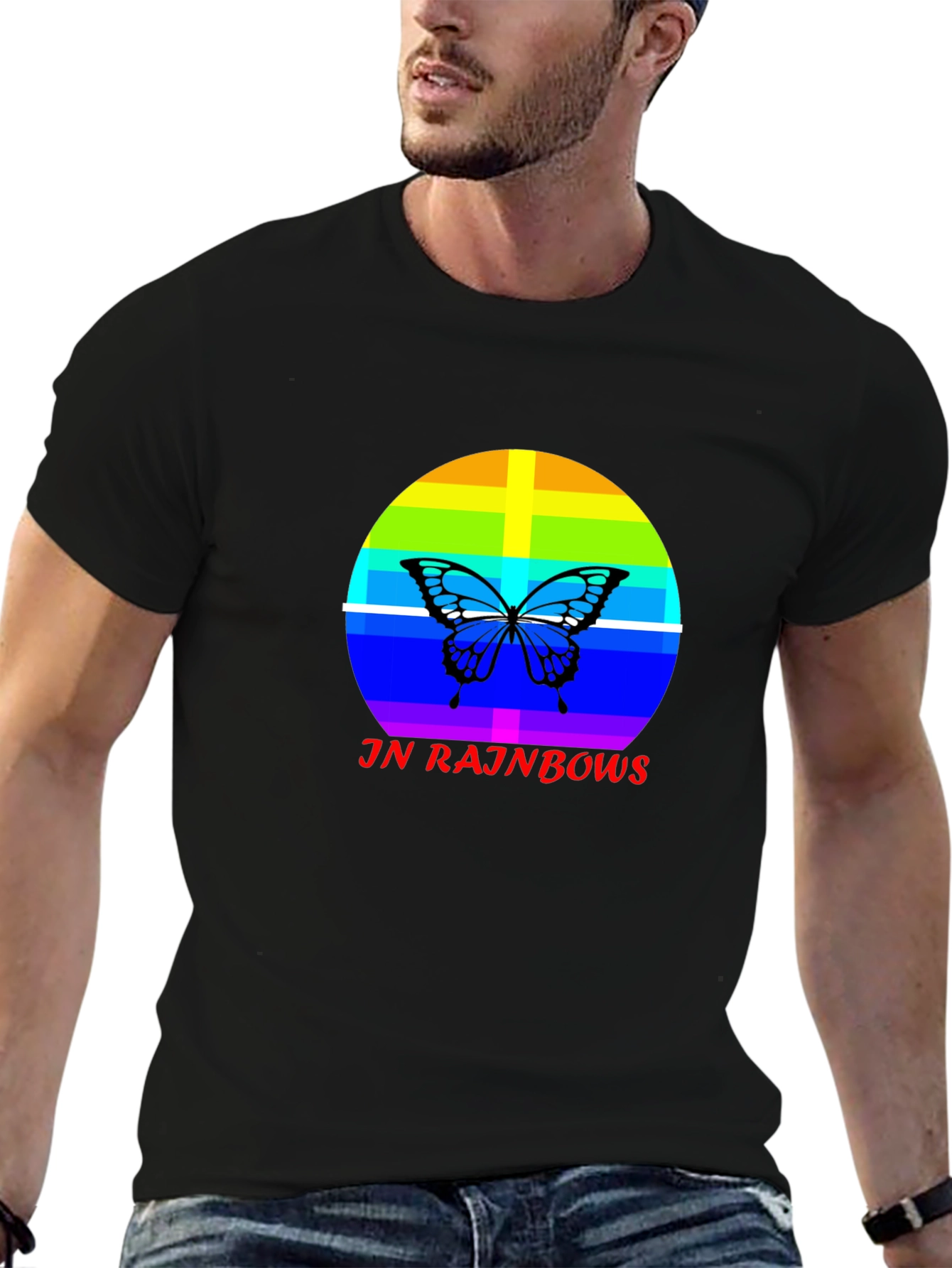 JN Rainbows Butterfly Black T-Shirt