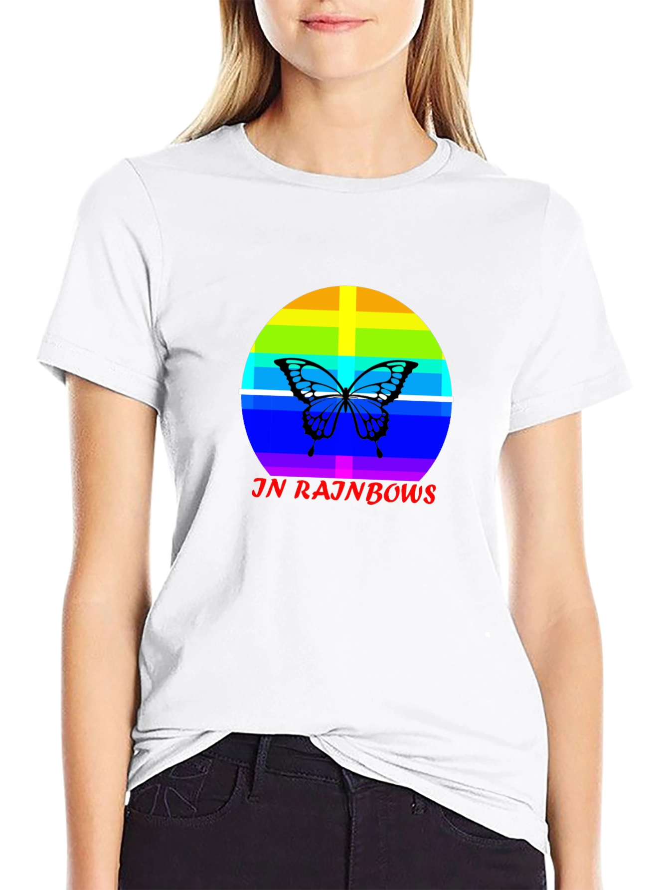 JN Rainbows Butterfly Black T-Shirt