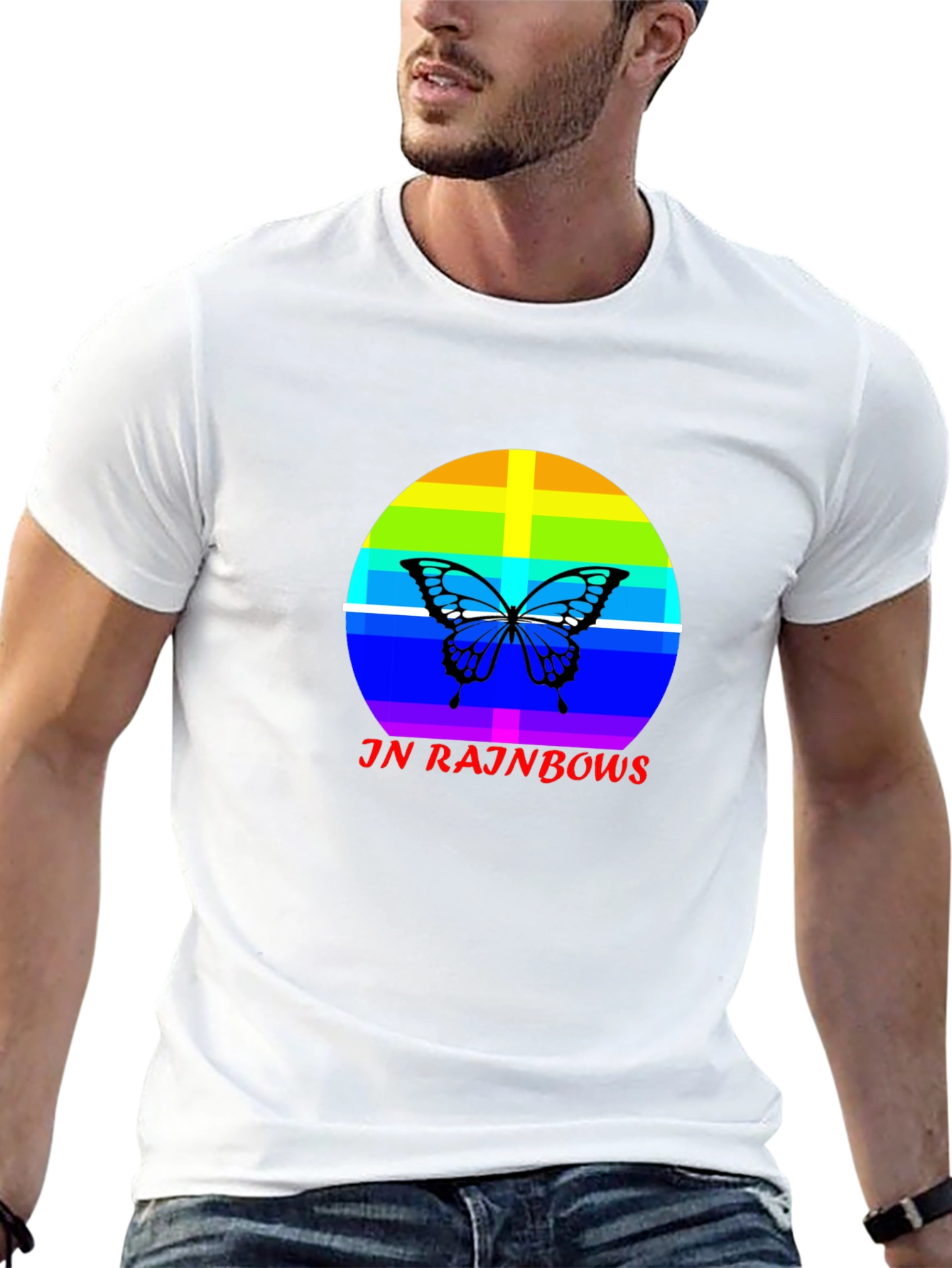 JN Rainbows Butterfly Black T-Shirt