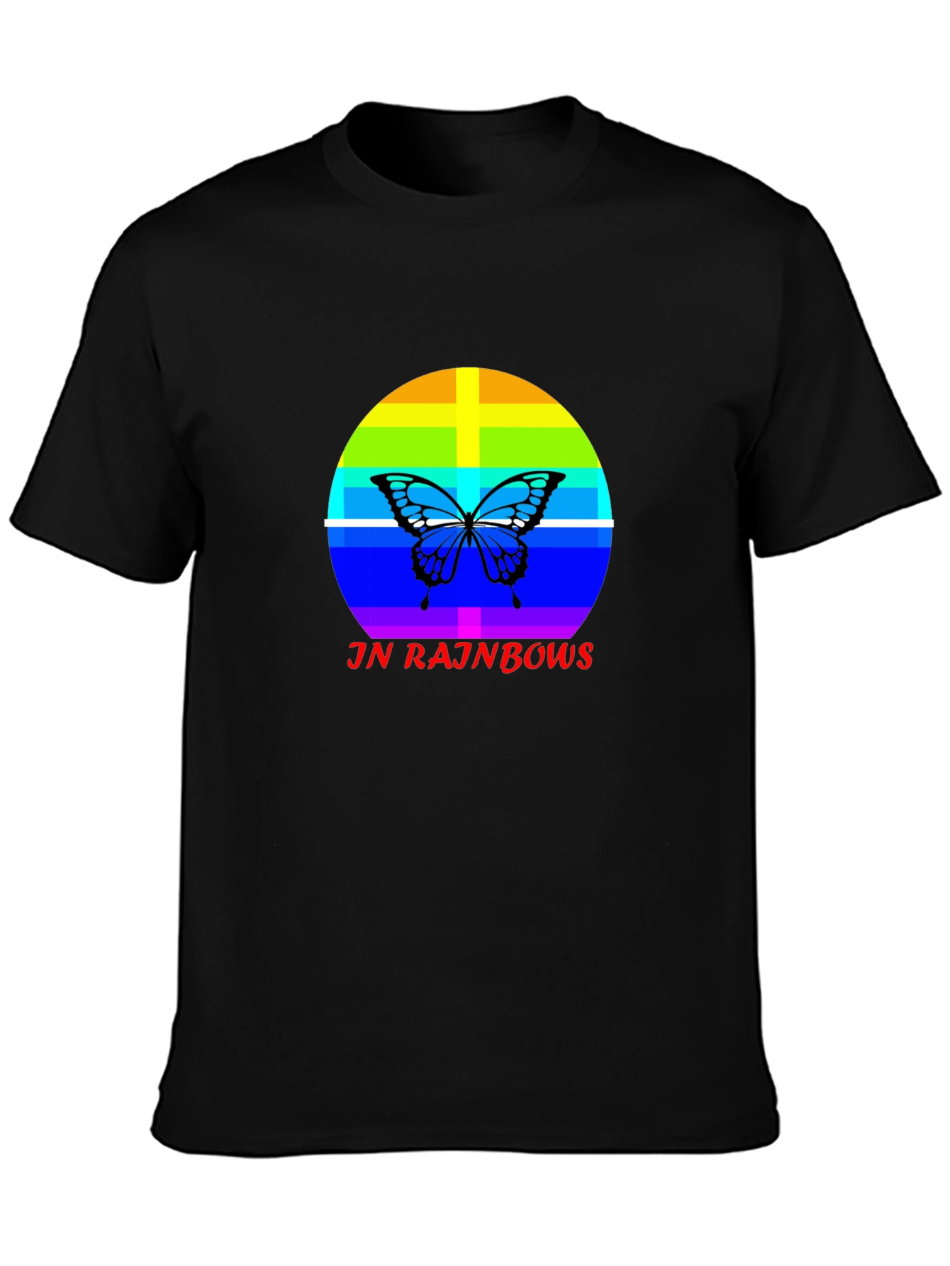 JN Rainbows Butterfly Black T-Shirt