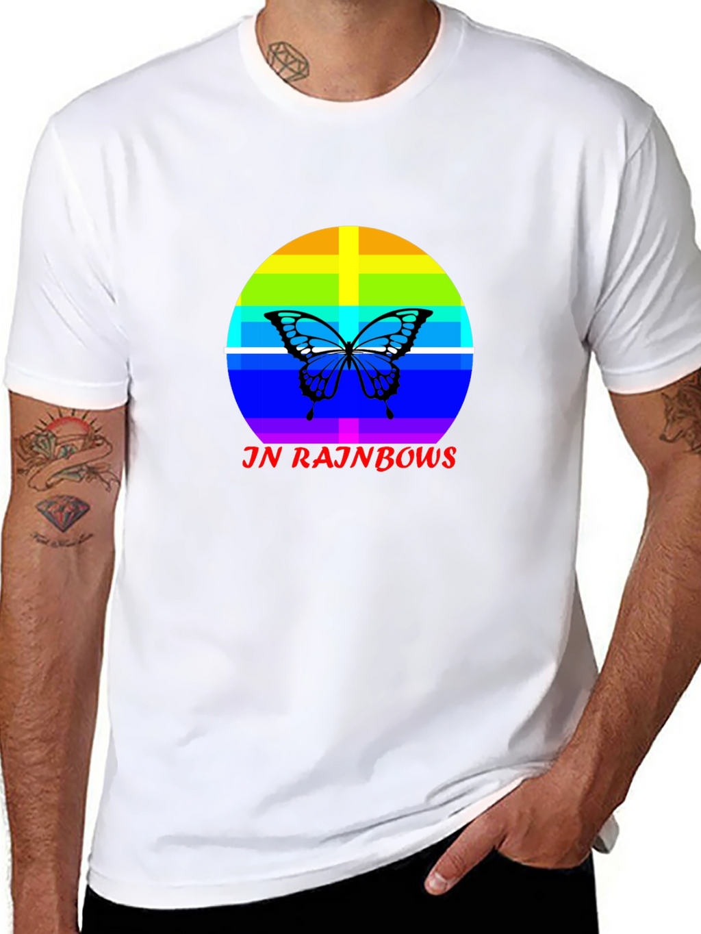JN Rainbows Butterfly Black T-Shirt
