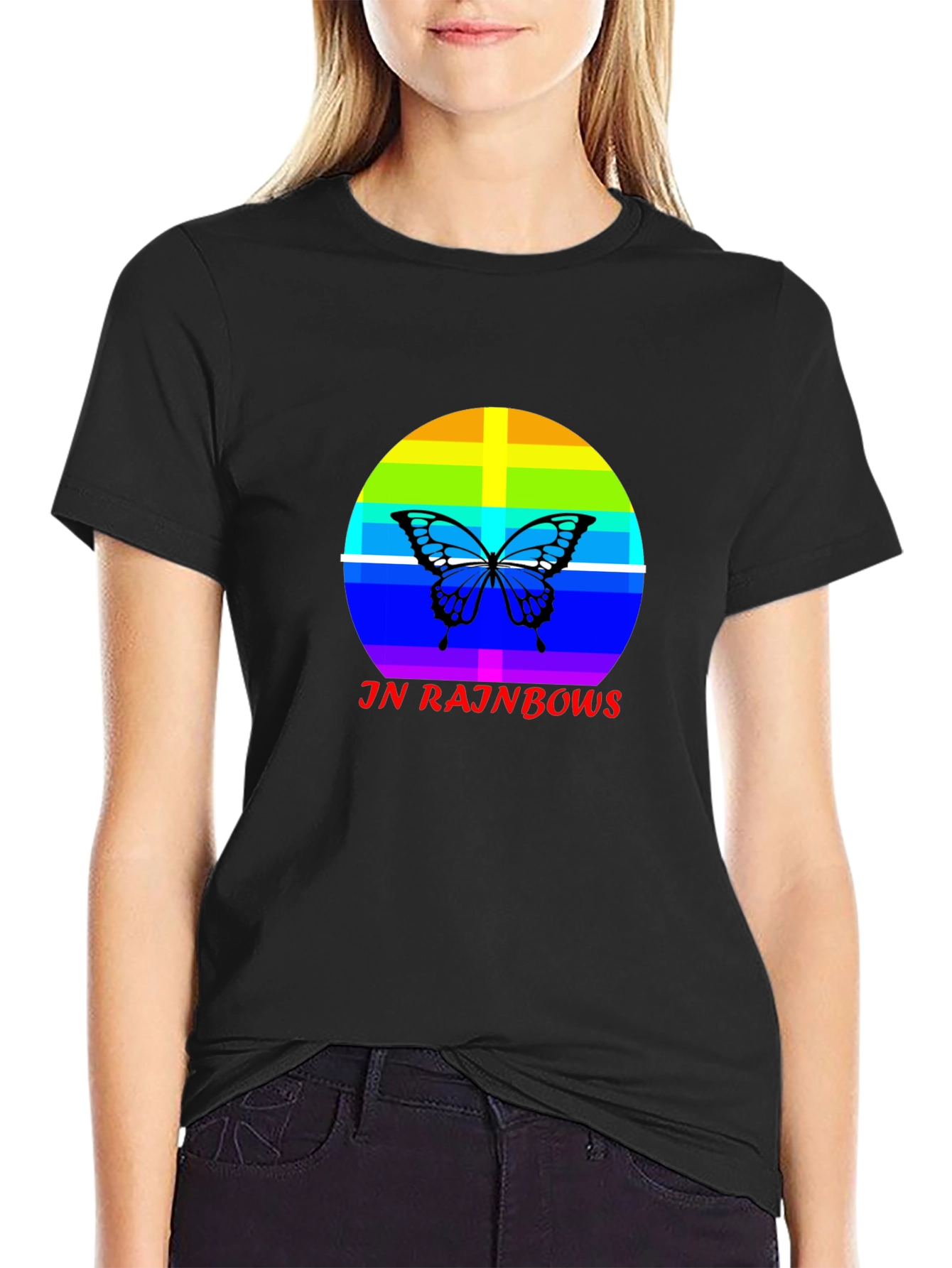 JN Rainbows Butterfly Black T-Shirt
