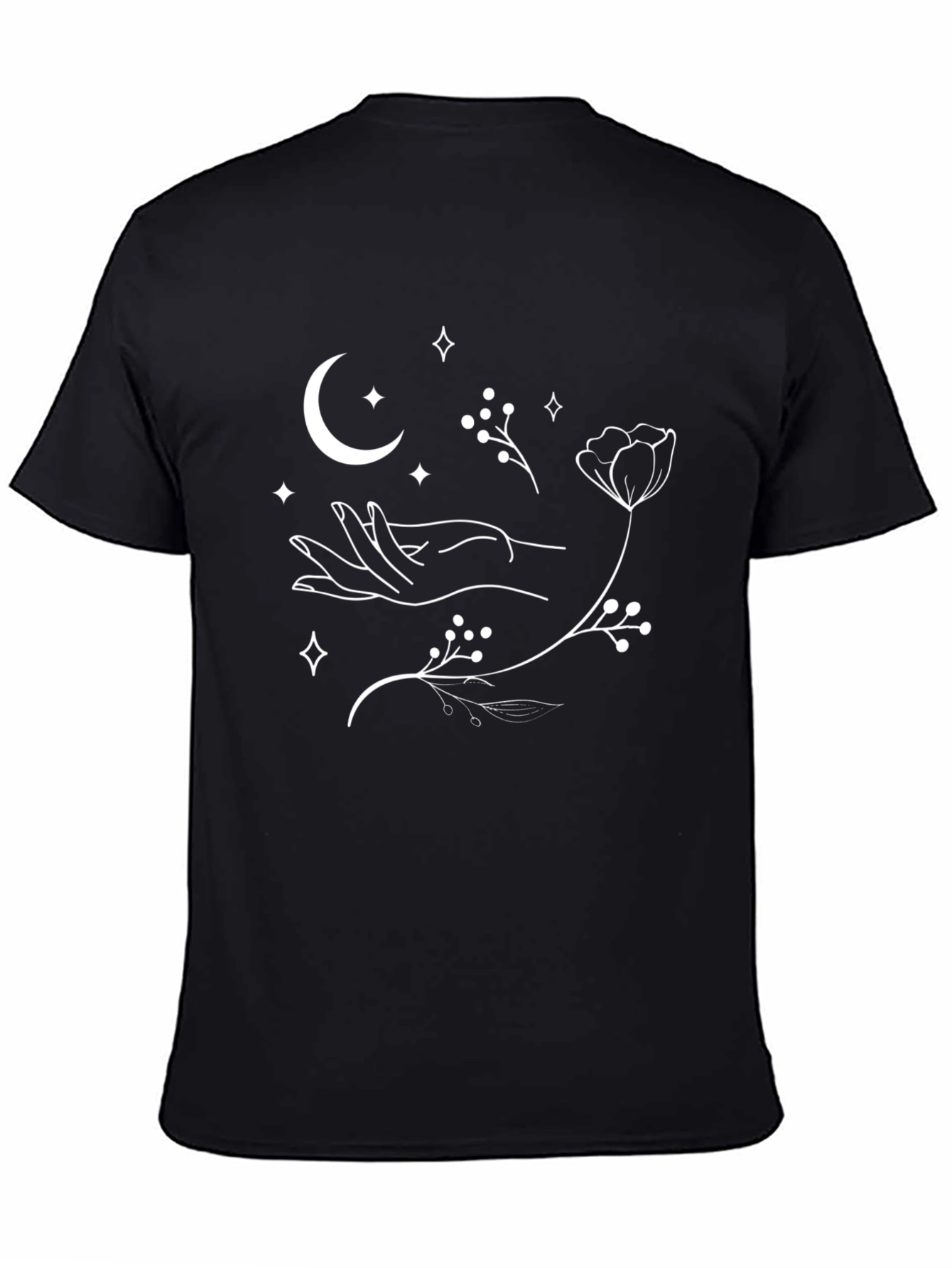 Mystic Moon & Floral Graphic Tee - Black Cotton Comfort